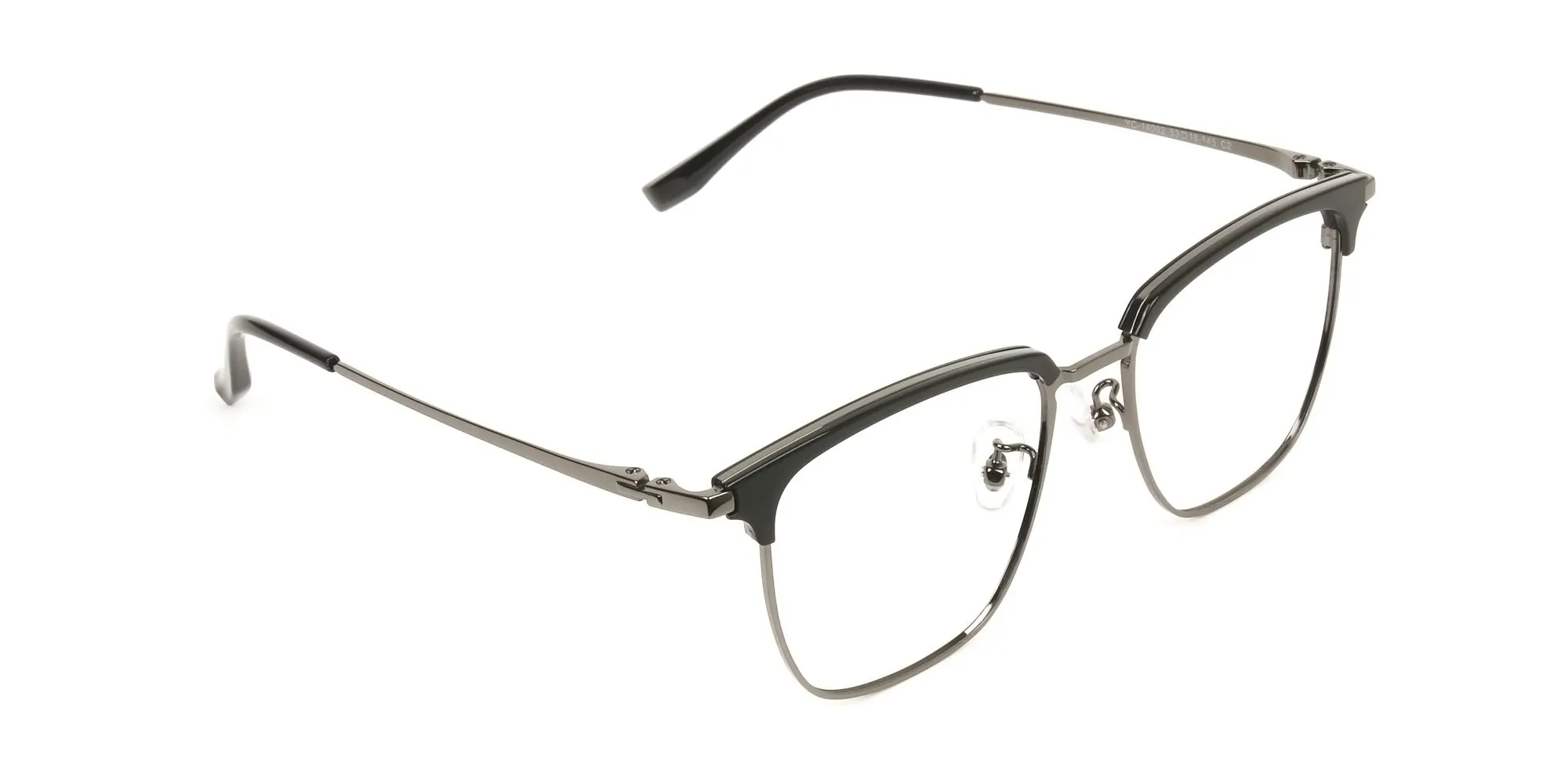 Square Black & Gunmetal Browline Glasses - 1