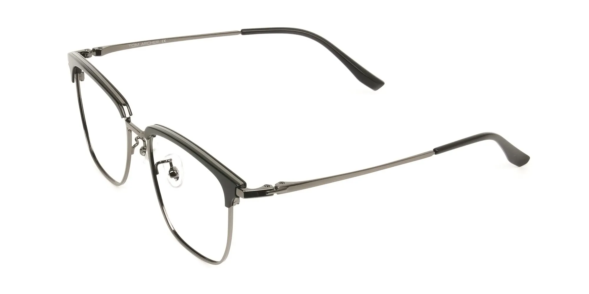 Square Black & Gunmetal Browline Glasses - 1