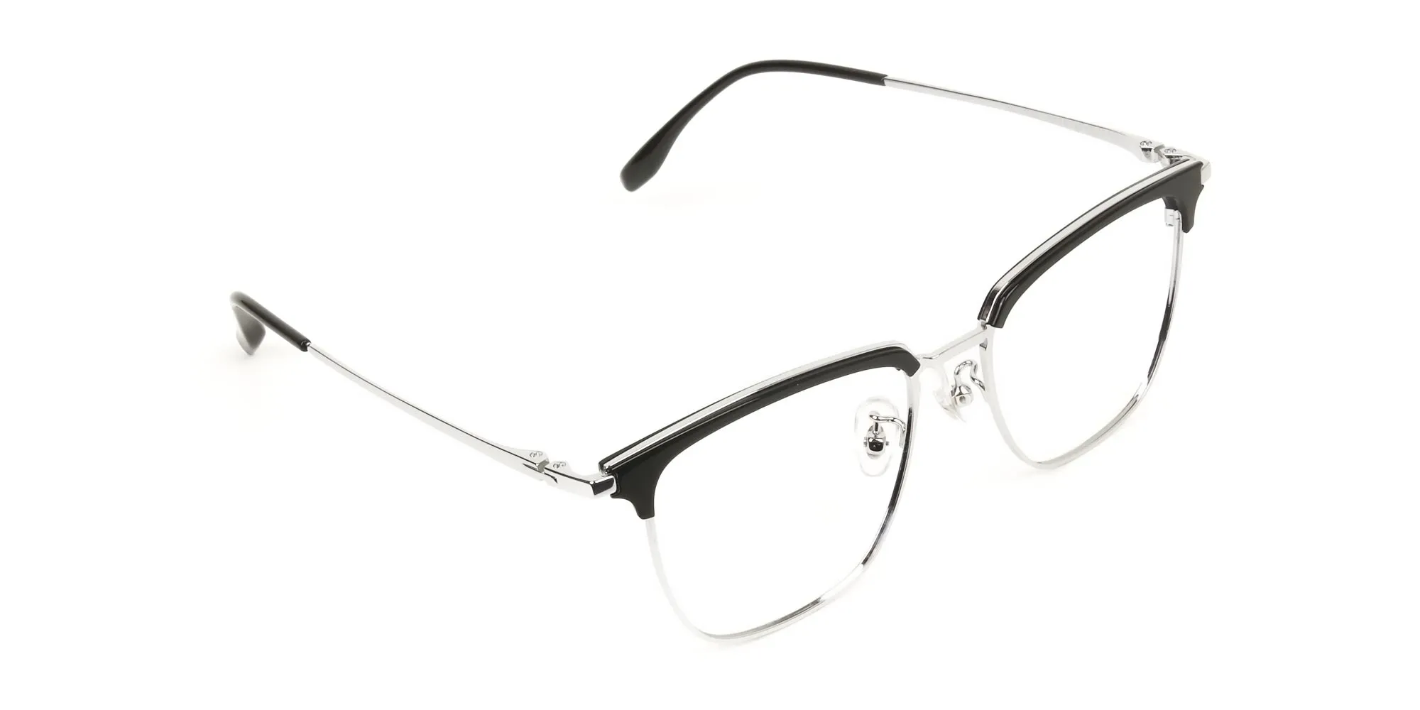 Square Black & Silver Browline Glasses - 2