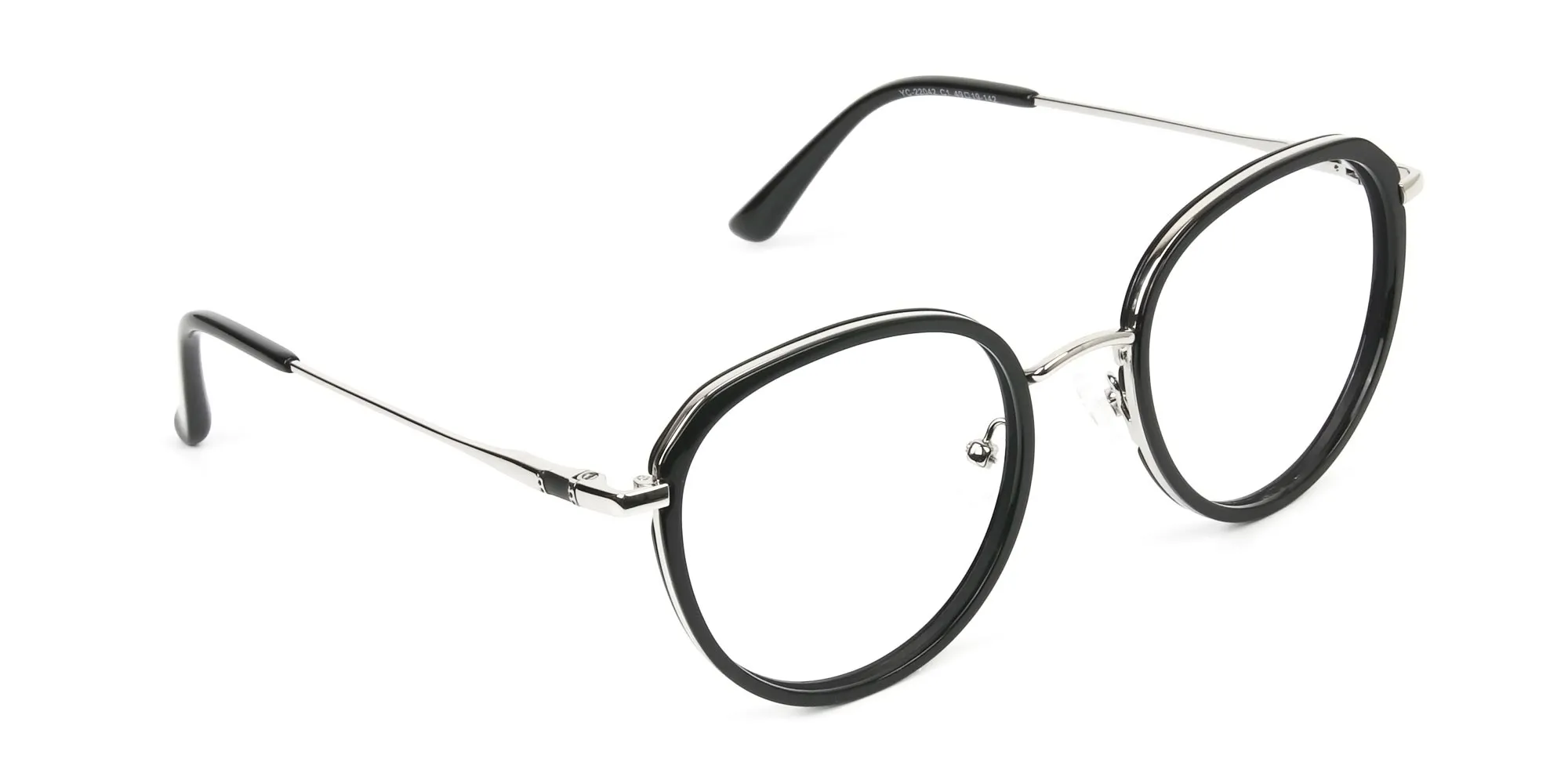 Metal Silver and Black Thick Round Frame Glasses - 1