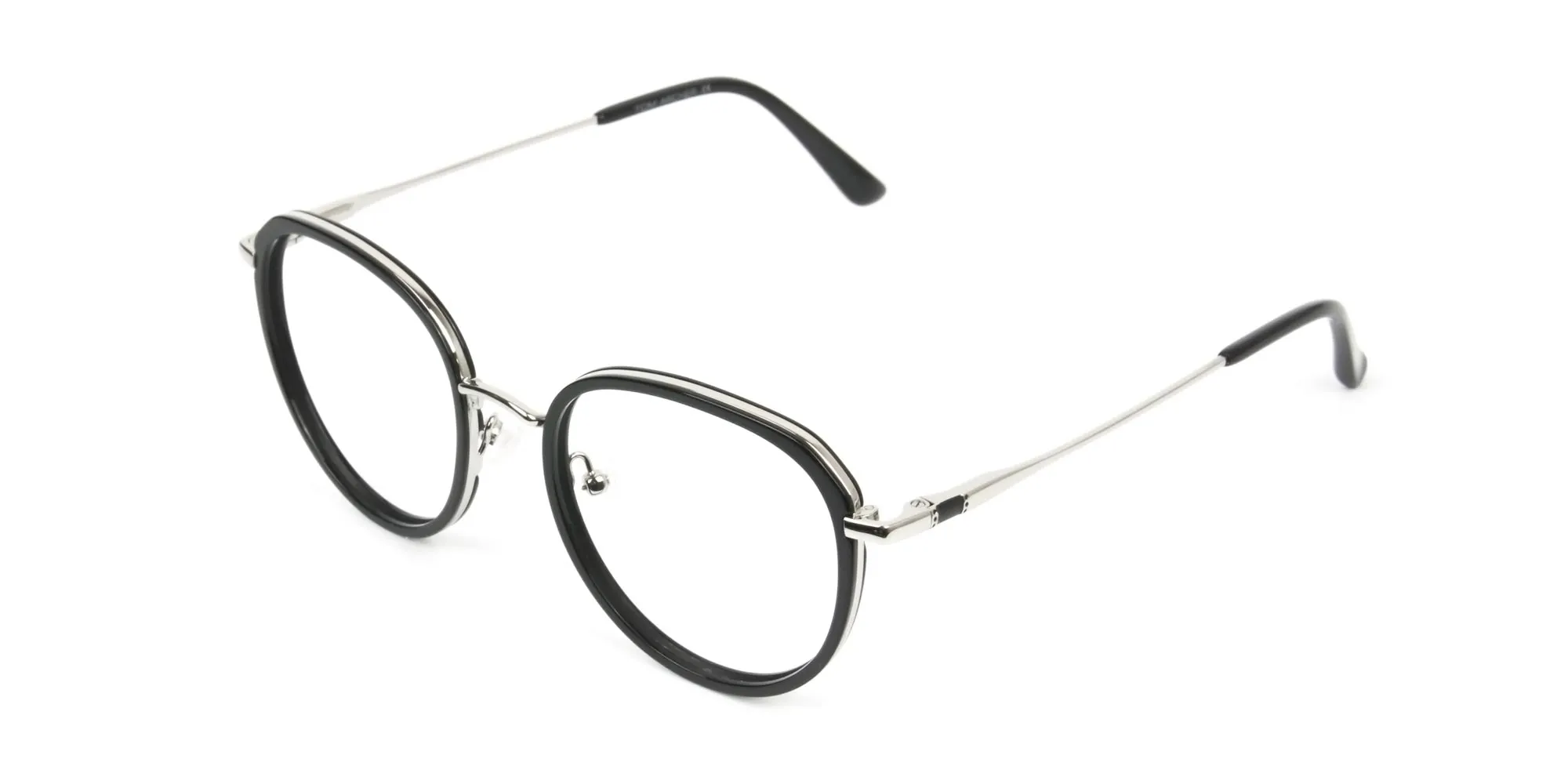 Metal Silver and Black Thick Round Frame Glasses - 1