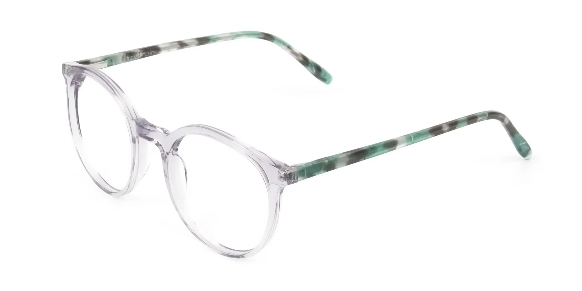 Crystal Grey and Teal Tortoise Glasses in Round - 2