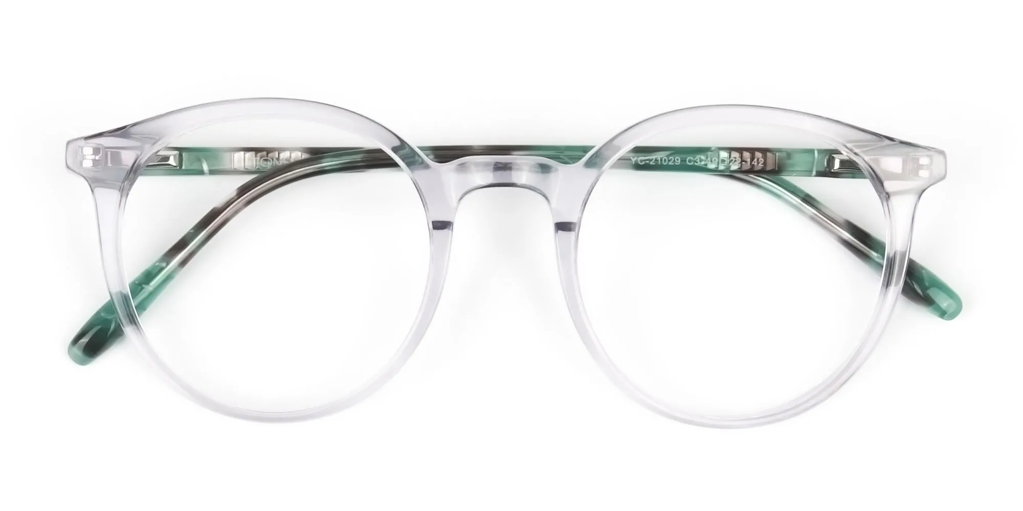 Crystal Grey and Teal Tortoise Glasses in Round - 2