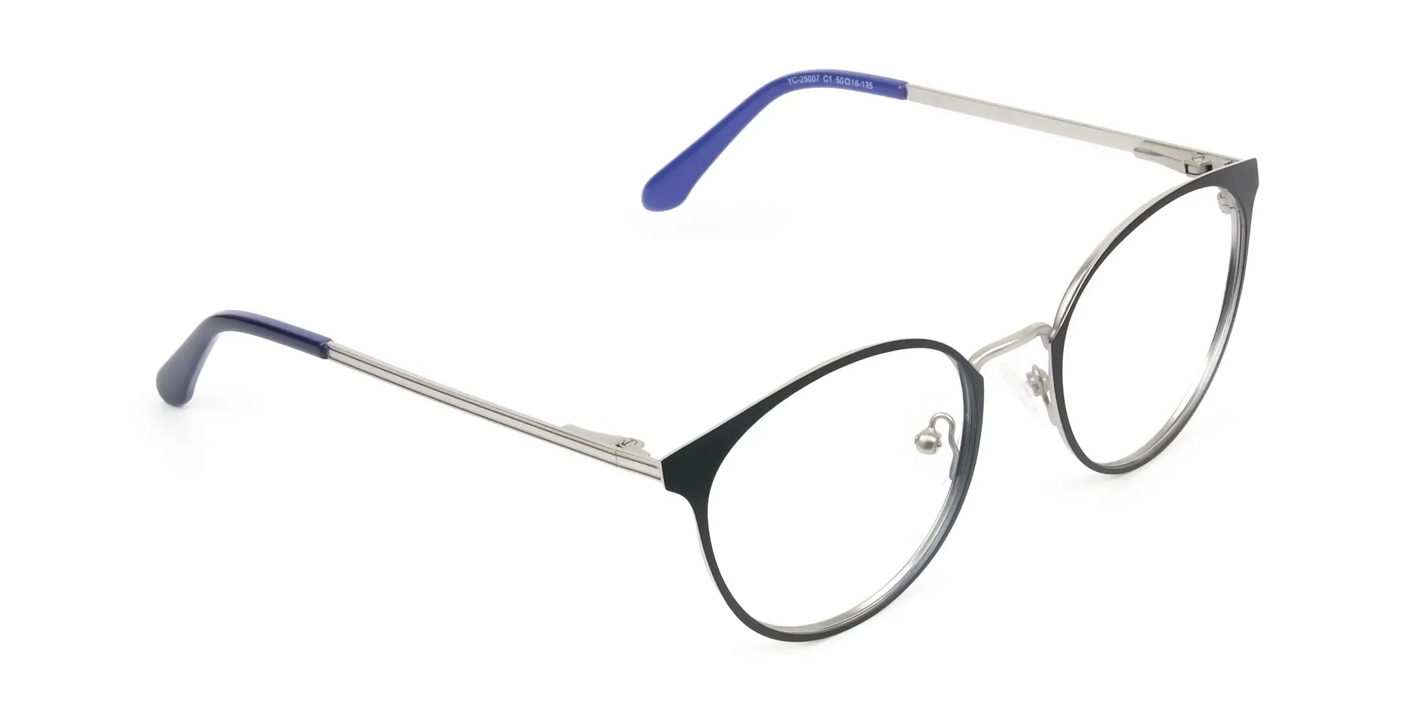 Navy Blue and Silver Round Glasses Frames Men Women  - 2
