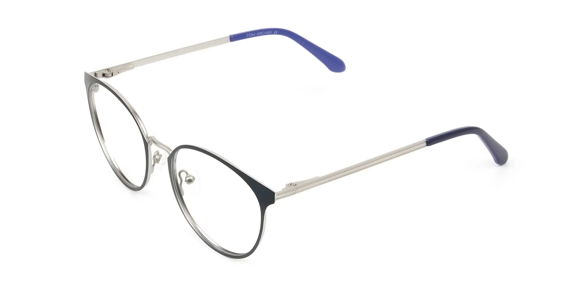 Navy Blue and Silver Round Glasses Frames Men Women  - 2