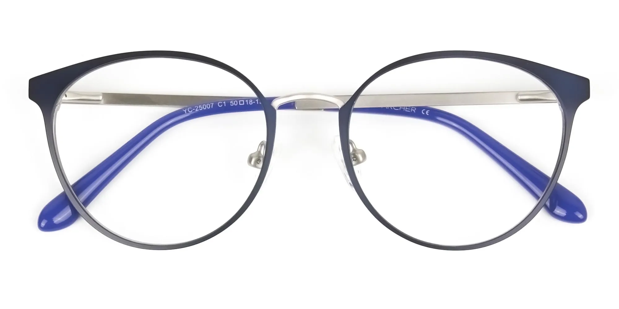 Navy Blue and Silver Round Glasses Frames Men Women  - 2