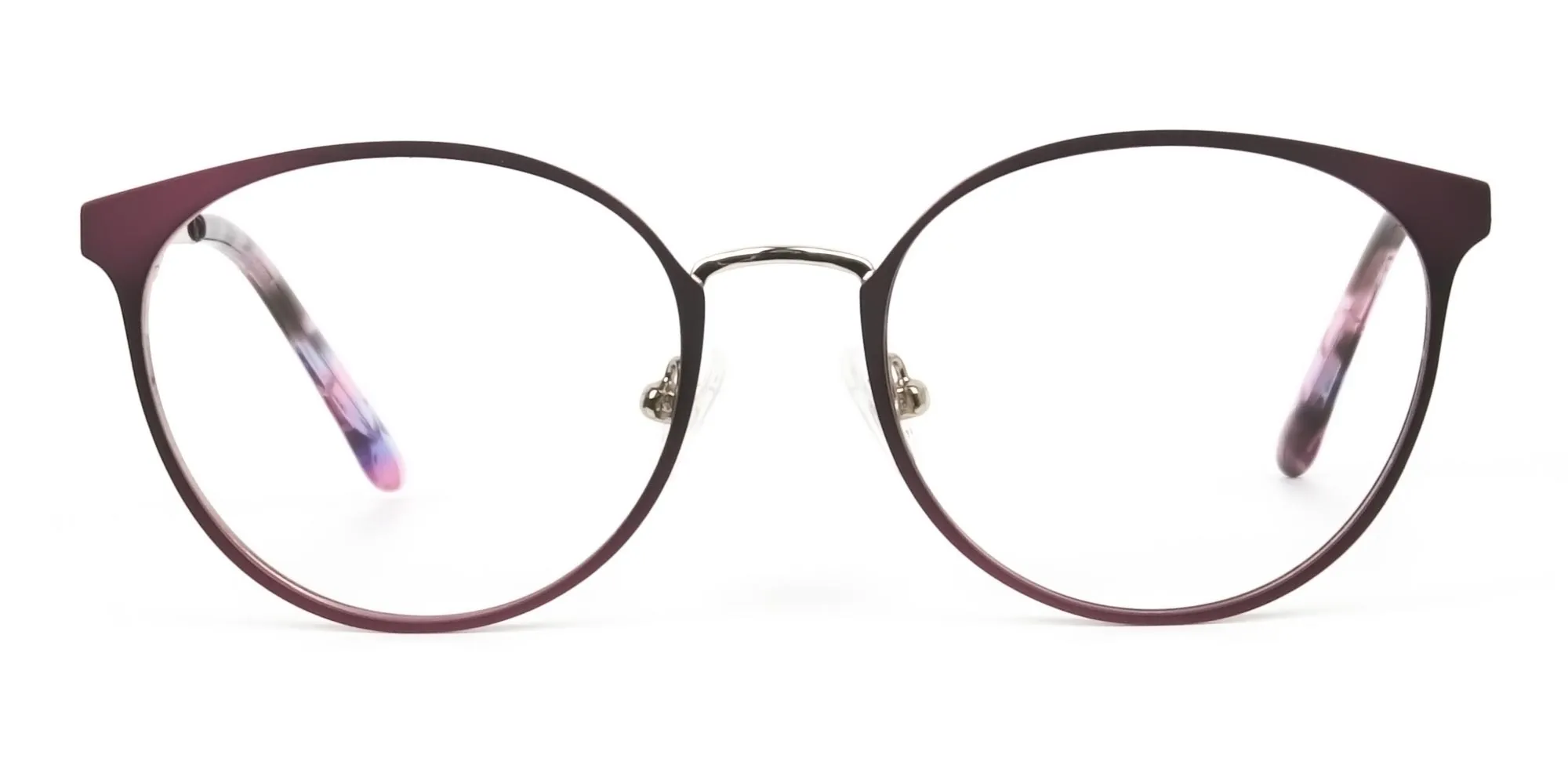 Silver Burgundy Red Spectacle Frames in Round - 2