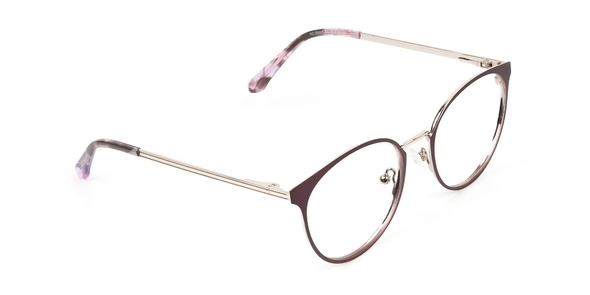 Silver Burgundy Red Spectacle Frames in Round - 2