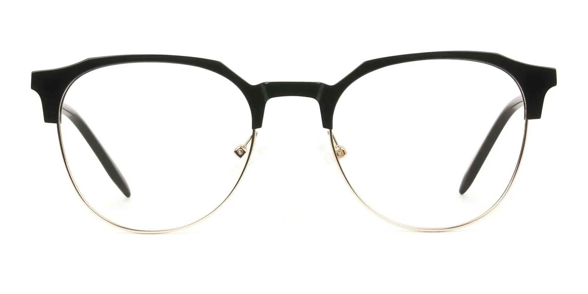 Mixed Material Round Black & Gold Clubmaster Glasses Men`s Women`s - 2