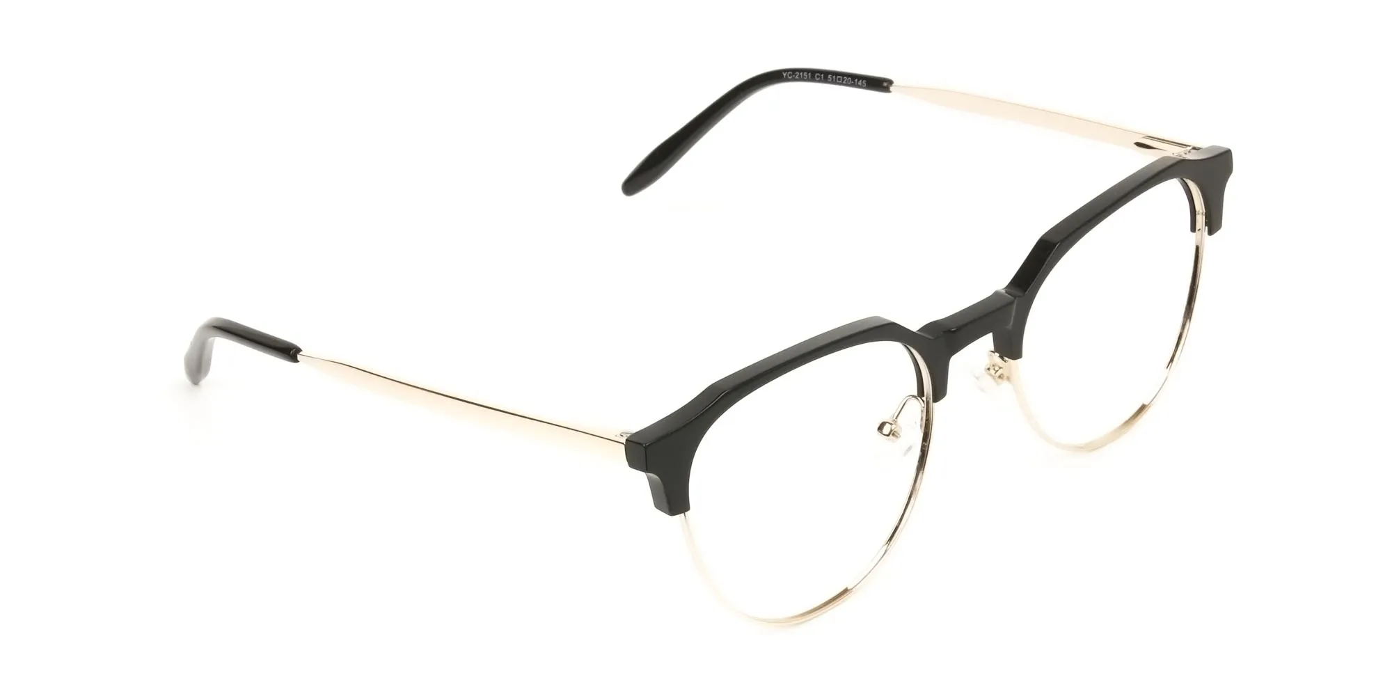 Mixed Material Round Black & Gold Clubmaster Glasses Men's Women's - 2