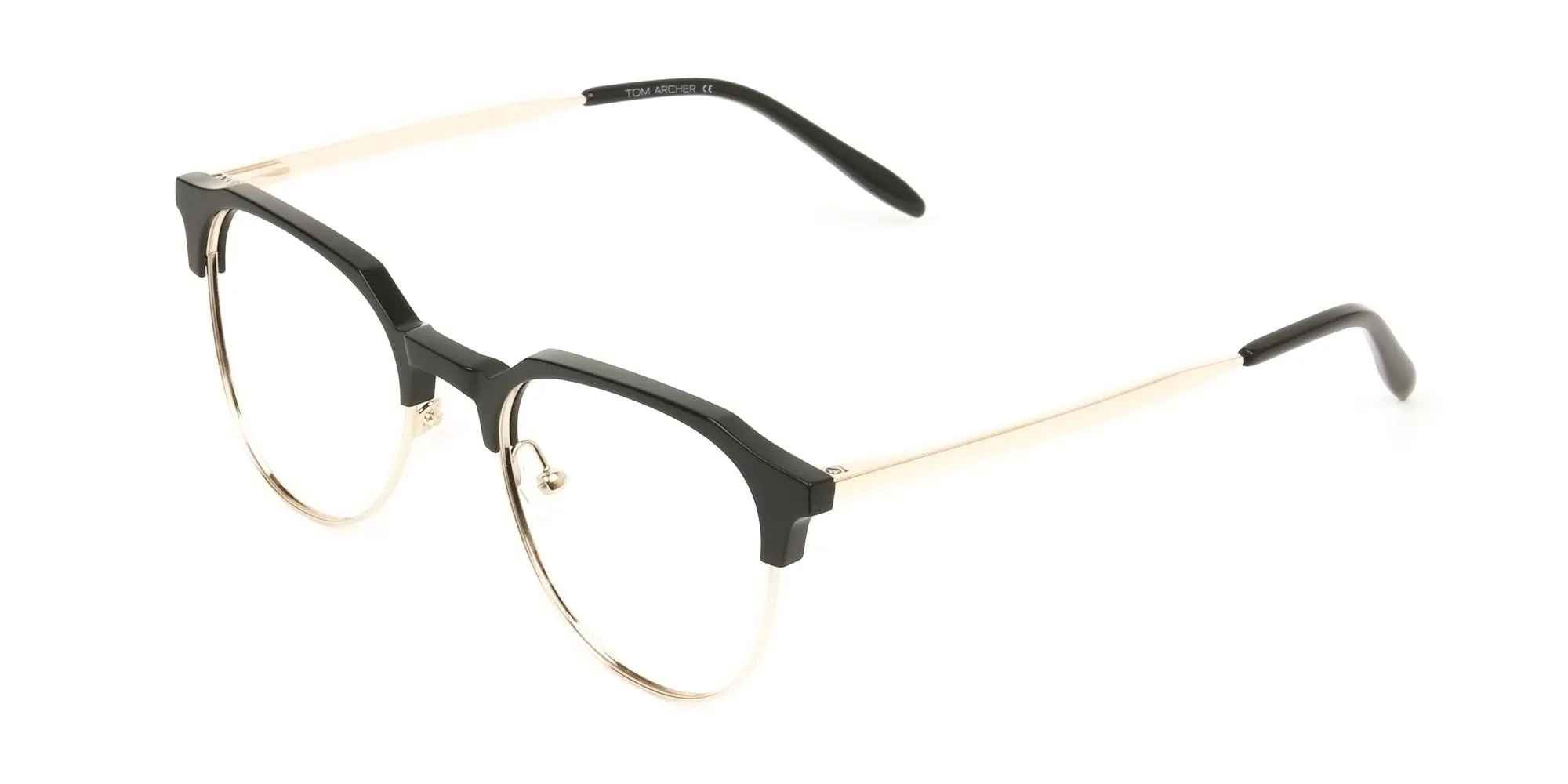 Mixed Material Round Black & Gold Clubmaster Glasses Men's Women's - 2