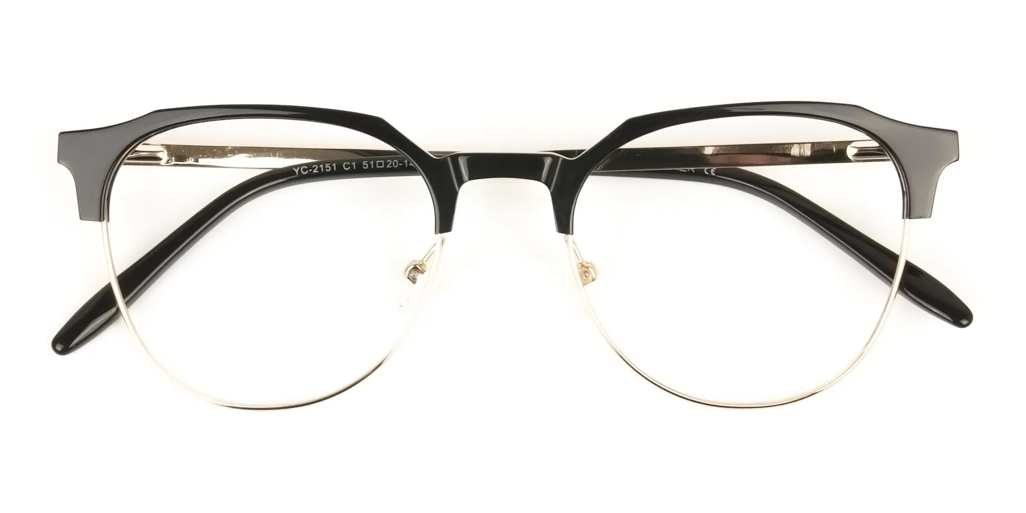 Mixed Material Round Black & Gold Clubmaster Glasses Men's Women's - 2