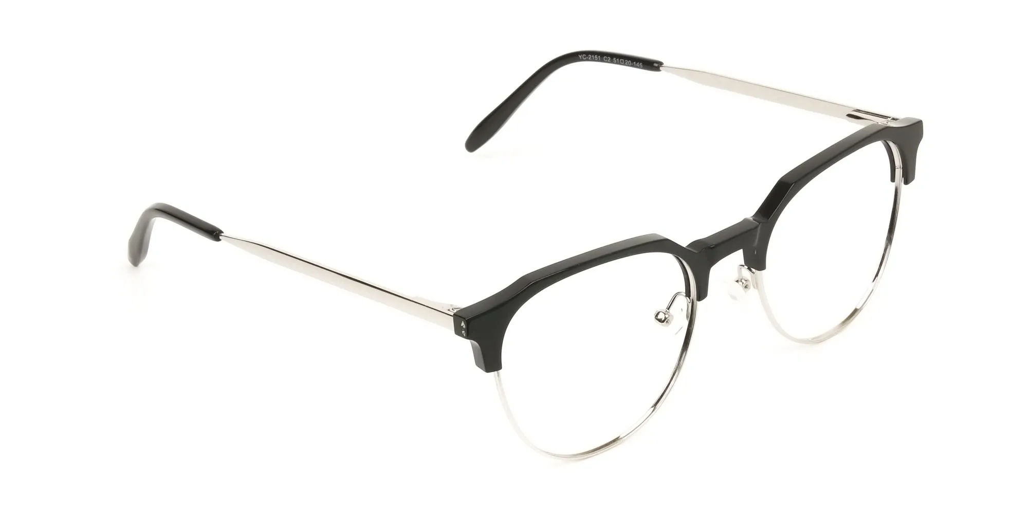 Clubmaster Eyeglasses in Black and Silver Round Frame - 2
