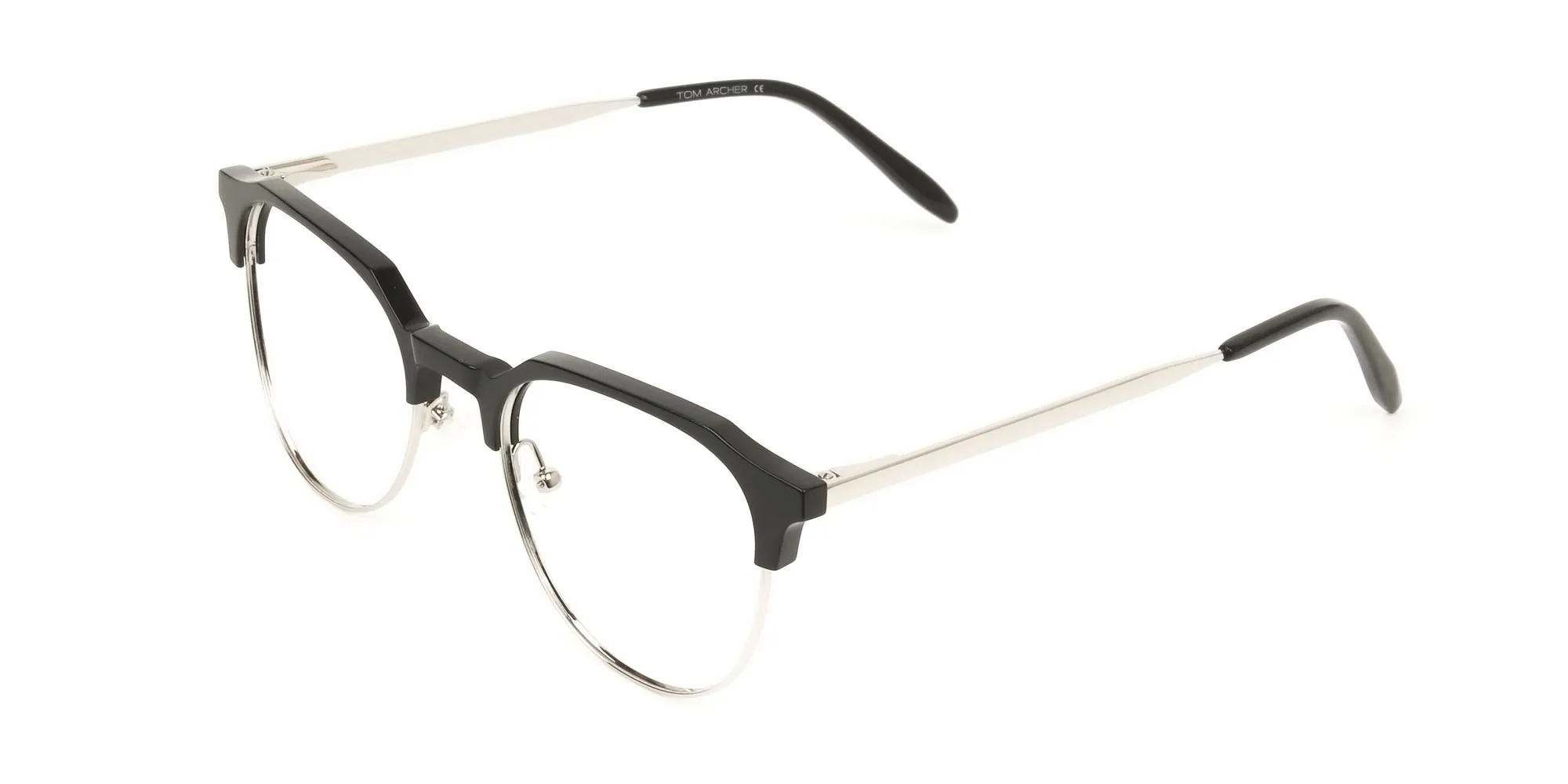 Clubmaster Eyeglasses in Black and Silver Round Frame - 2