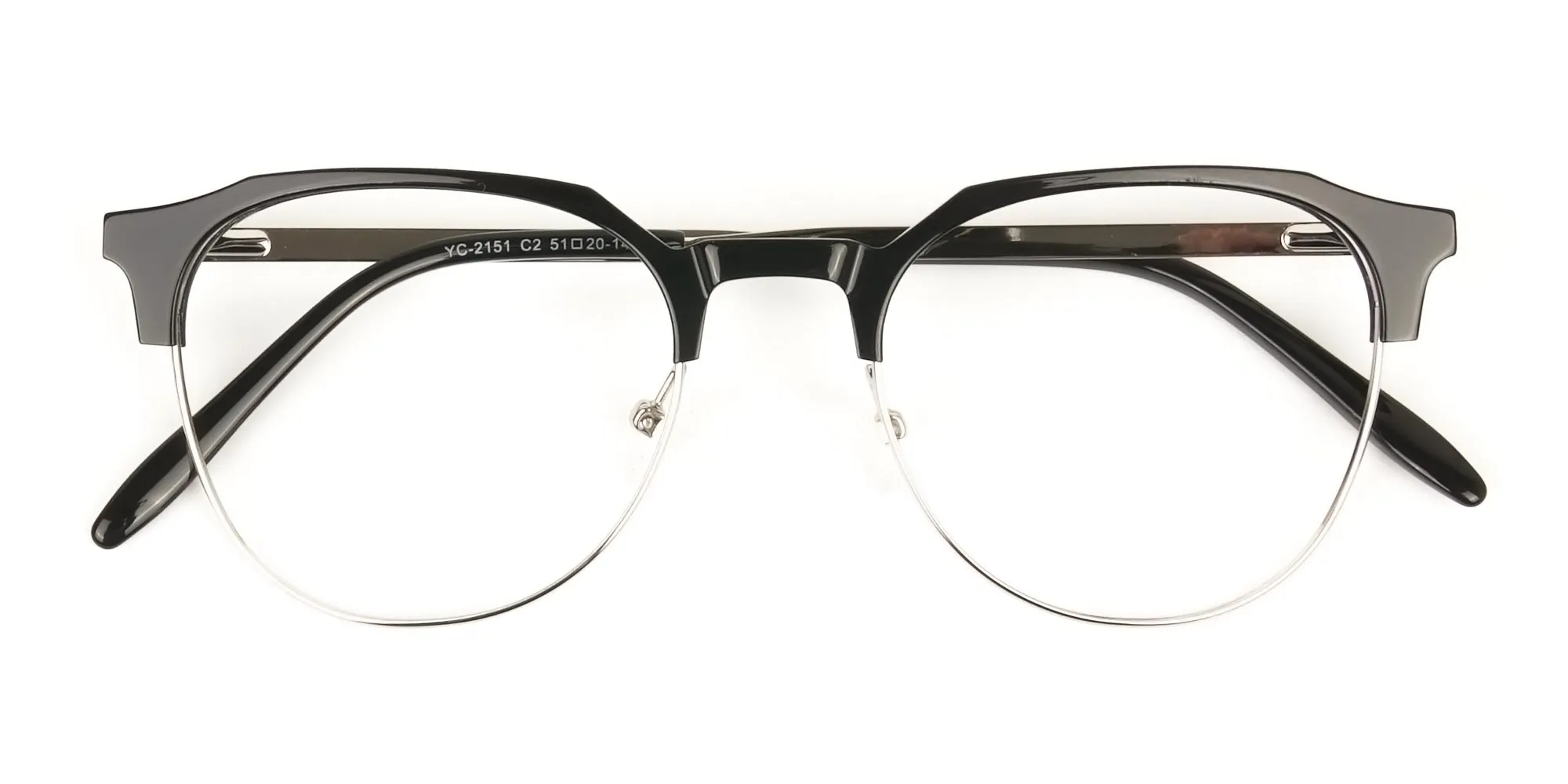 Clubmaster Eyeglasses in Black and Silver Round Frame - 2