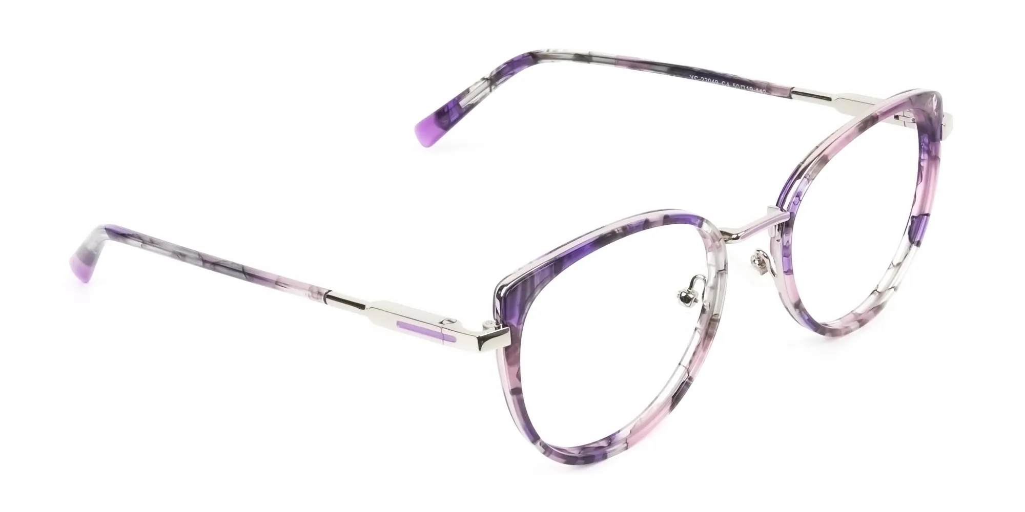 Purple Tortoise Cat-Eye Round Glasses - 3