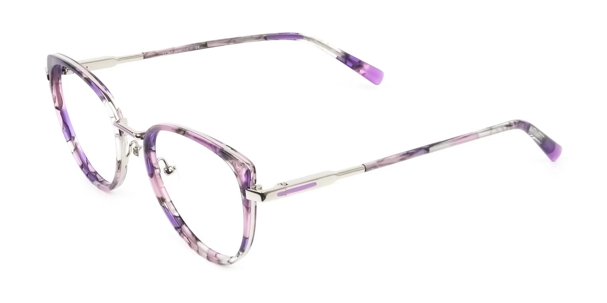 Purple Tortoise Cat-Eye Round Glasses - 3