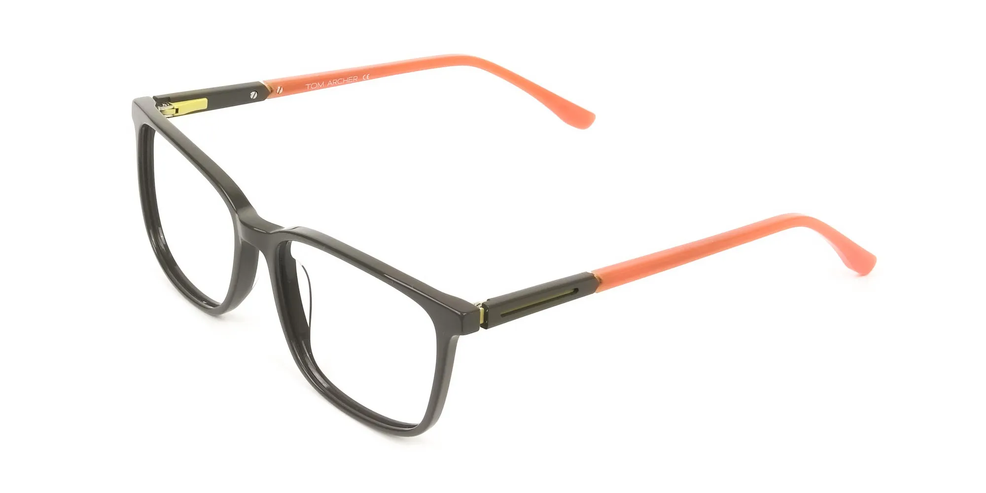 Sporty Nerd Rectangular Grey Orange Frame Glasses - 2