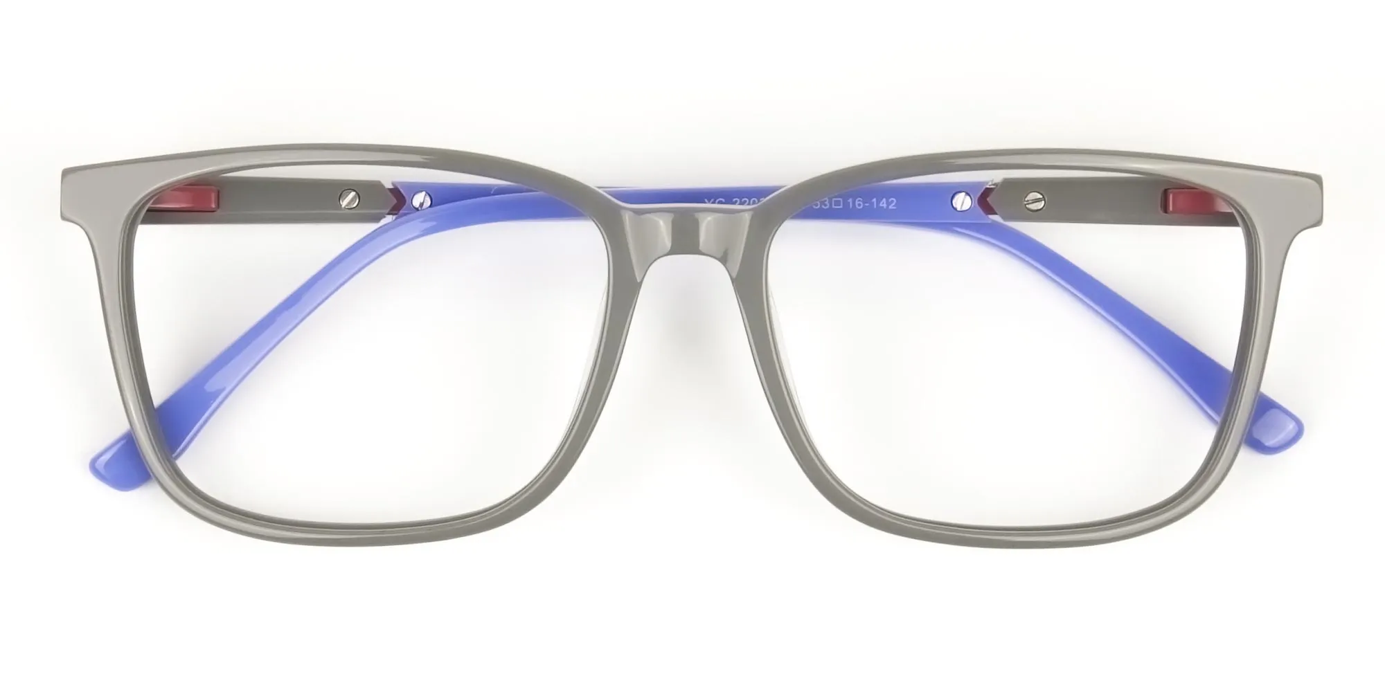 Sporty Casual Rectangular Blue & Grey Frame Glasses - 2