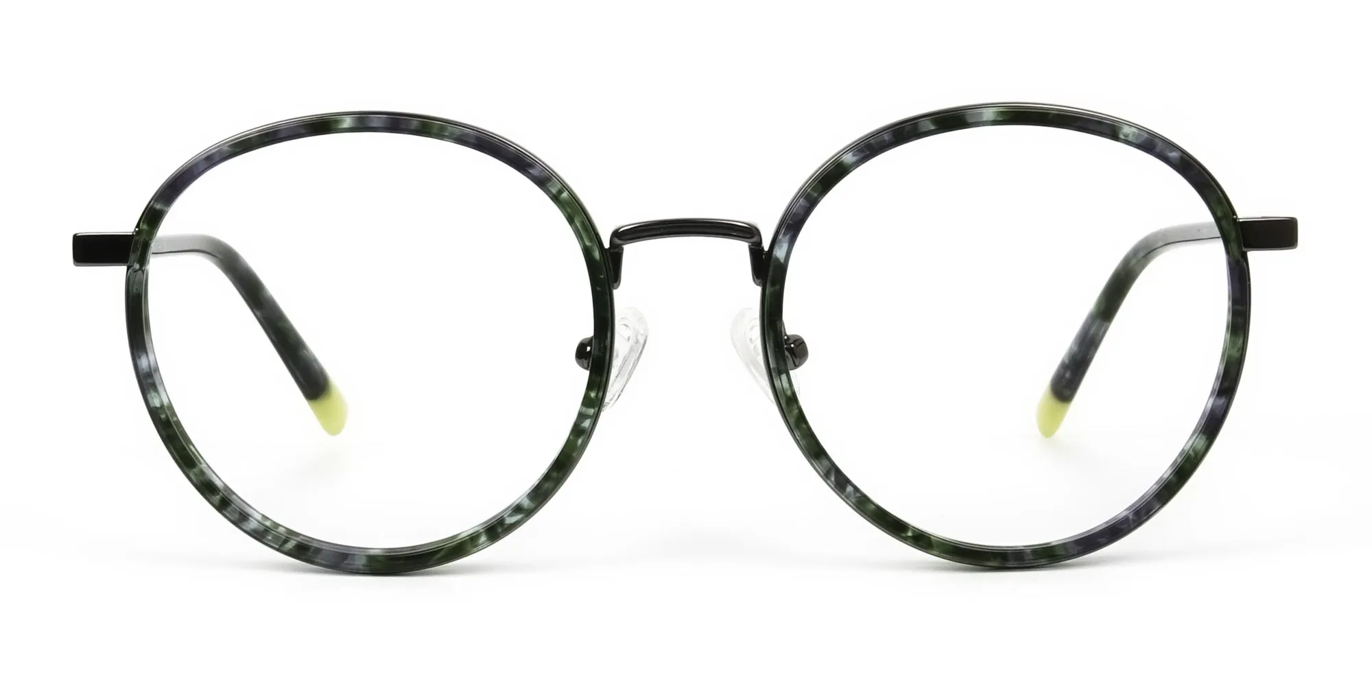 Hunter Green Tortoise Gumetal Glasses in Round - 2