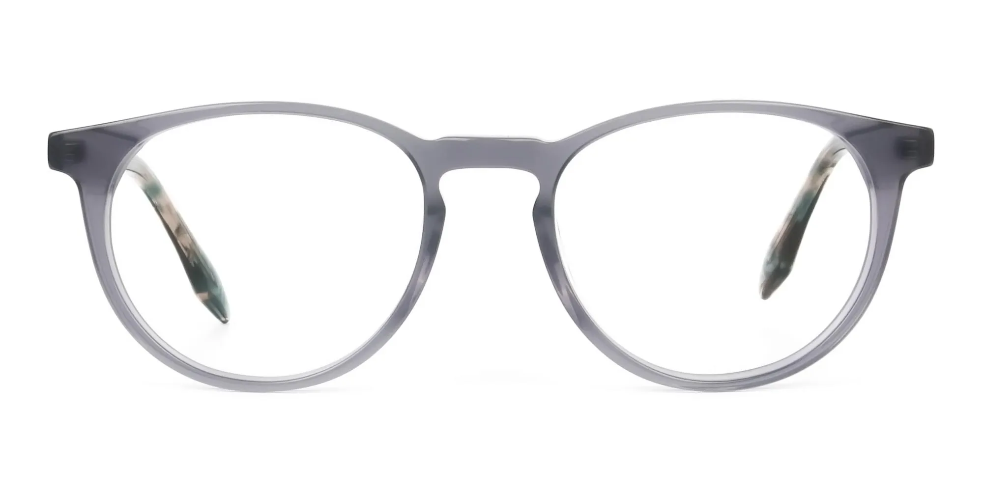 Keyhole Grey Frame Eyeglasses with Brown, Blue Tortoise Temple - 2