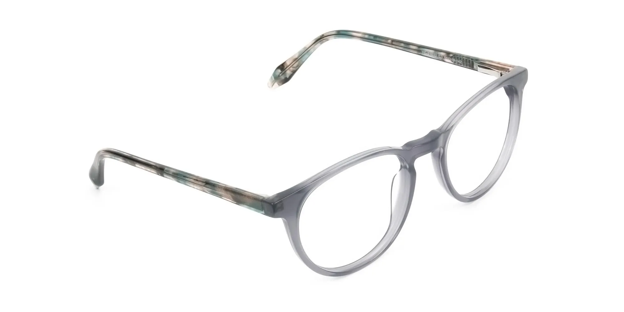 Keyhole Grey Frame Eyeglasses with Brown, Blue Tortoise Temple - 2