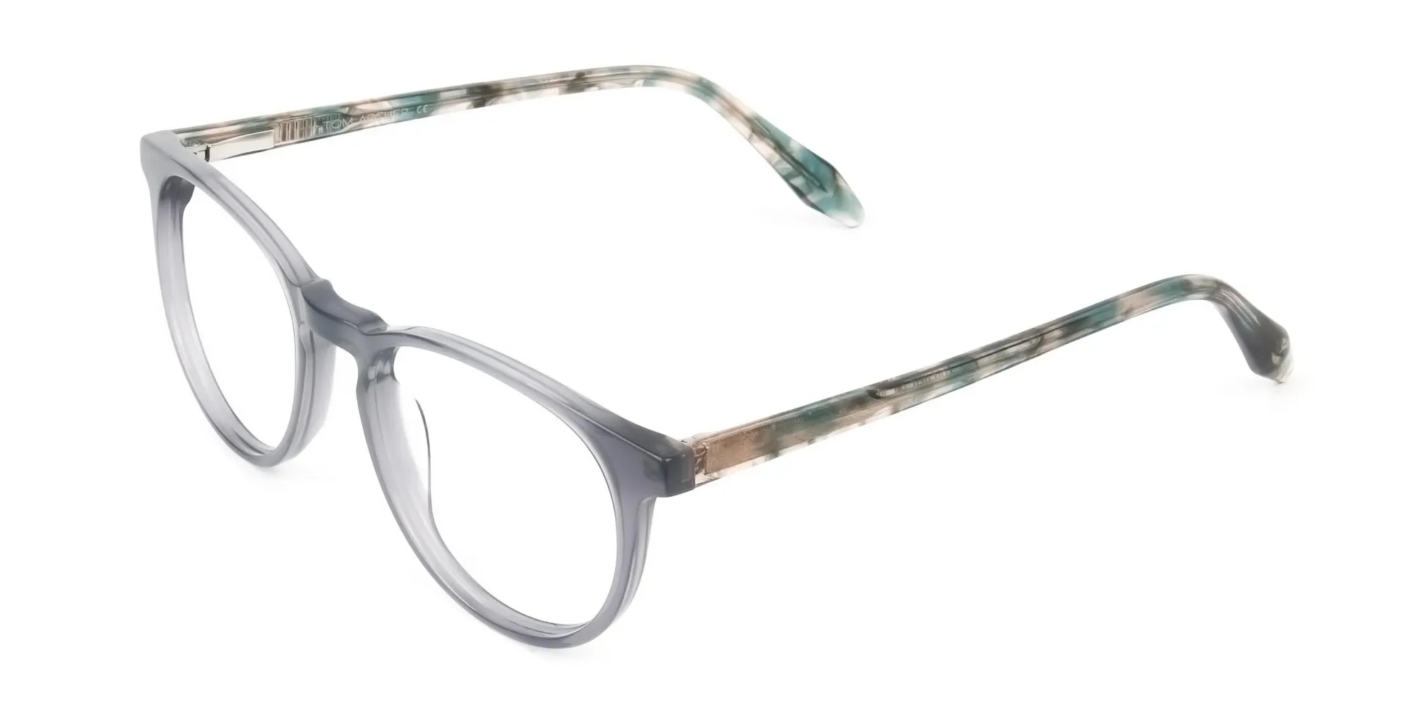 Keyhole Grey Frame Eyeglasses with Brown, Blue Tortoise Temple - 2