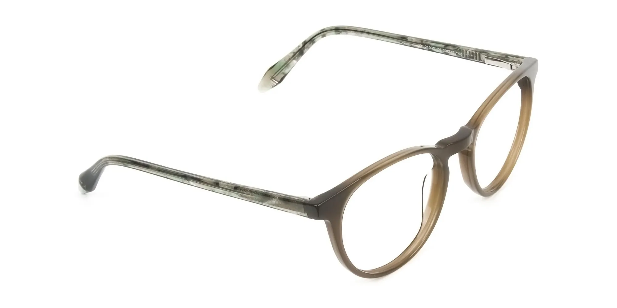 Keyhole Mocha Brown & Marble Hunter Green Glasses in Round - 2
