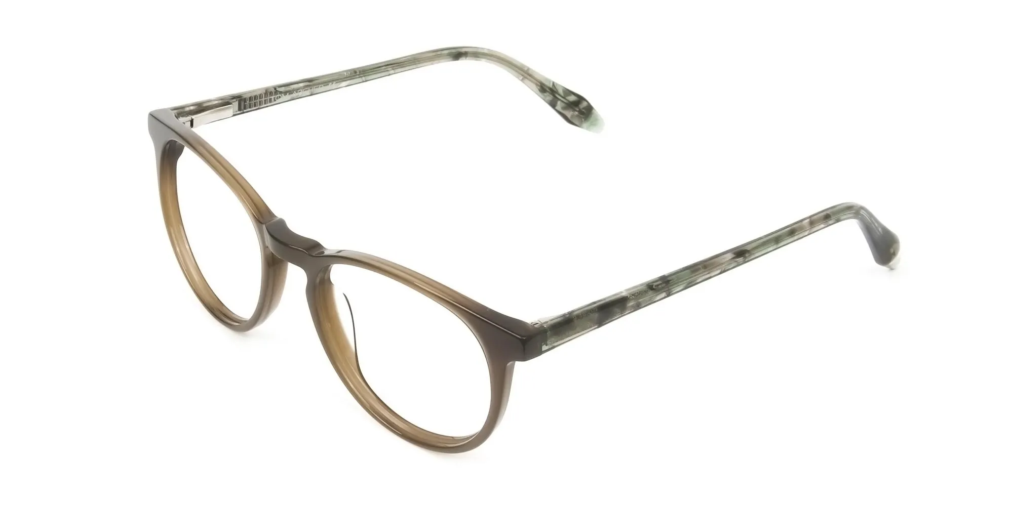 Keyhole Mocha Brown & Marble Hunter Green Glasses in Round - 2