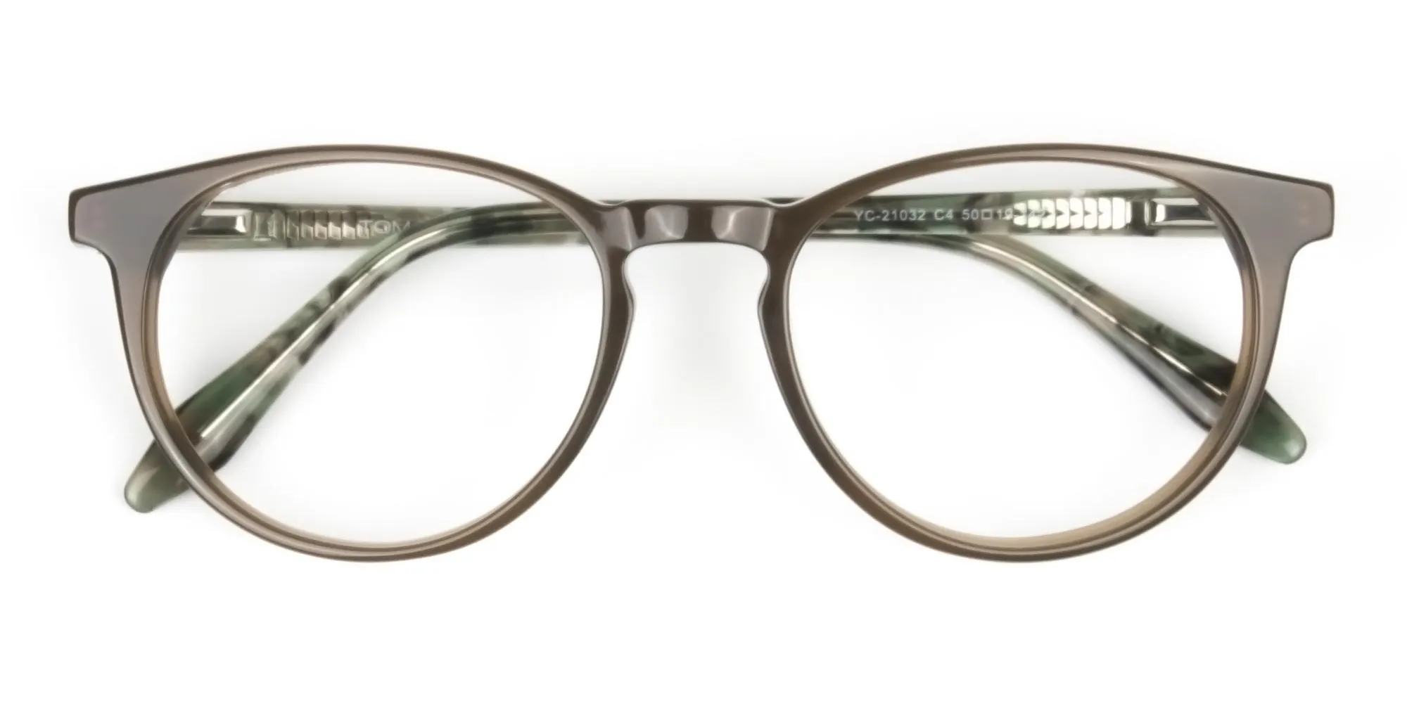 Keyhole Mocha Brown & Marble Hunter Green Glasses in Round - 2