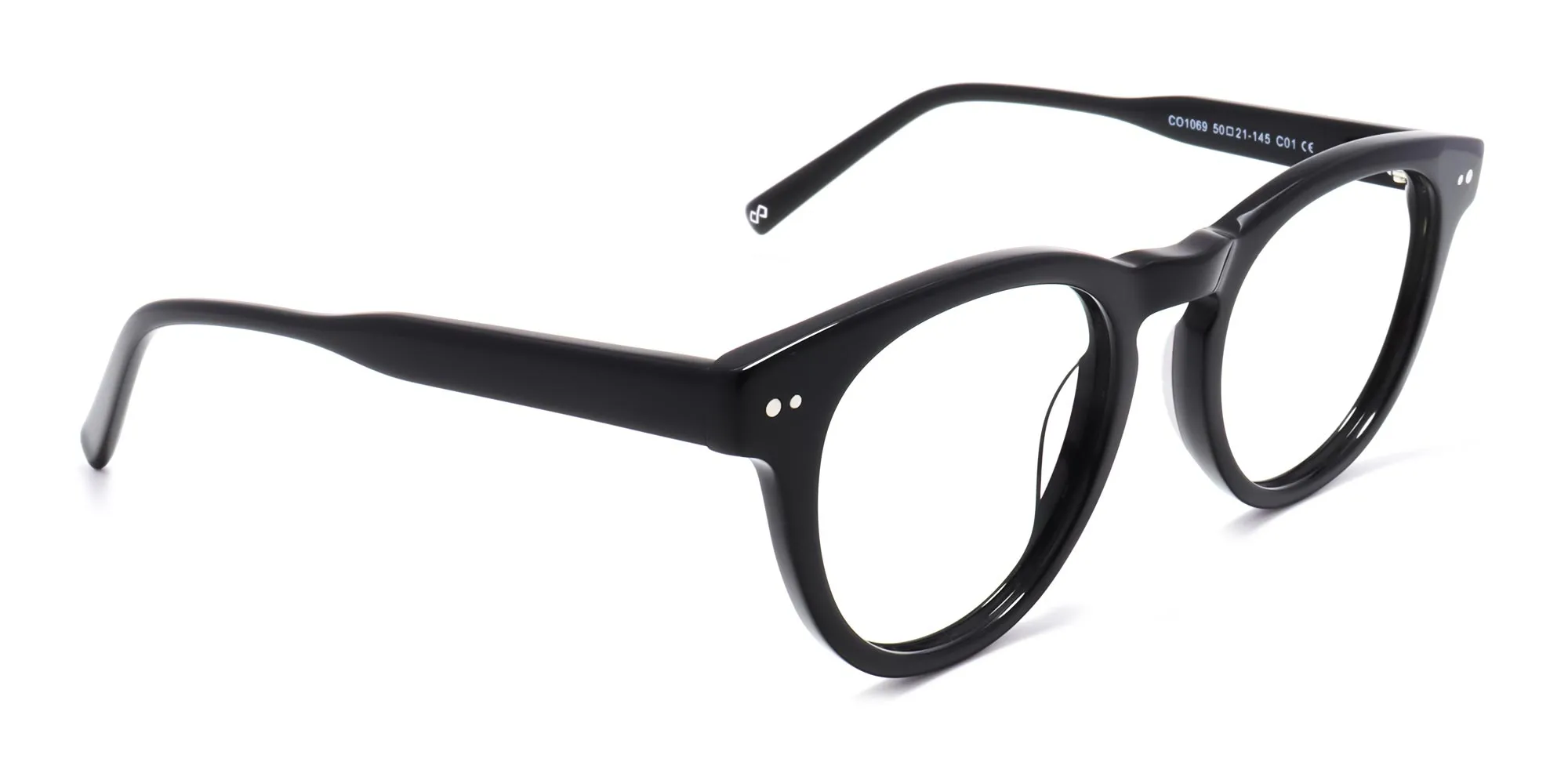 Black frame round acetate full rim glasses-2