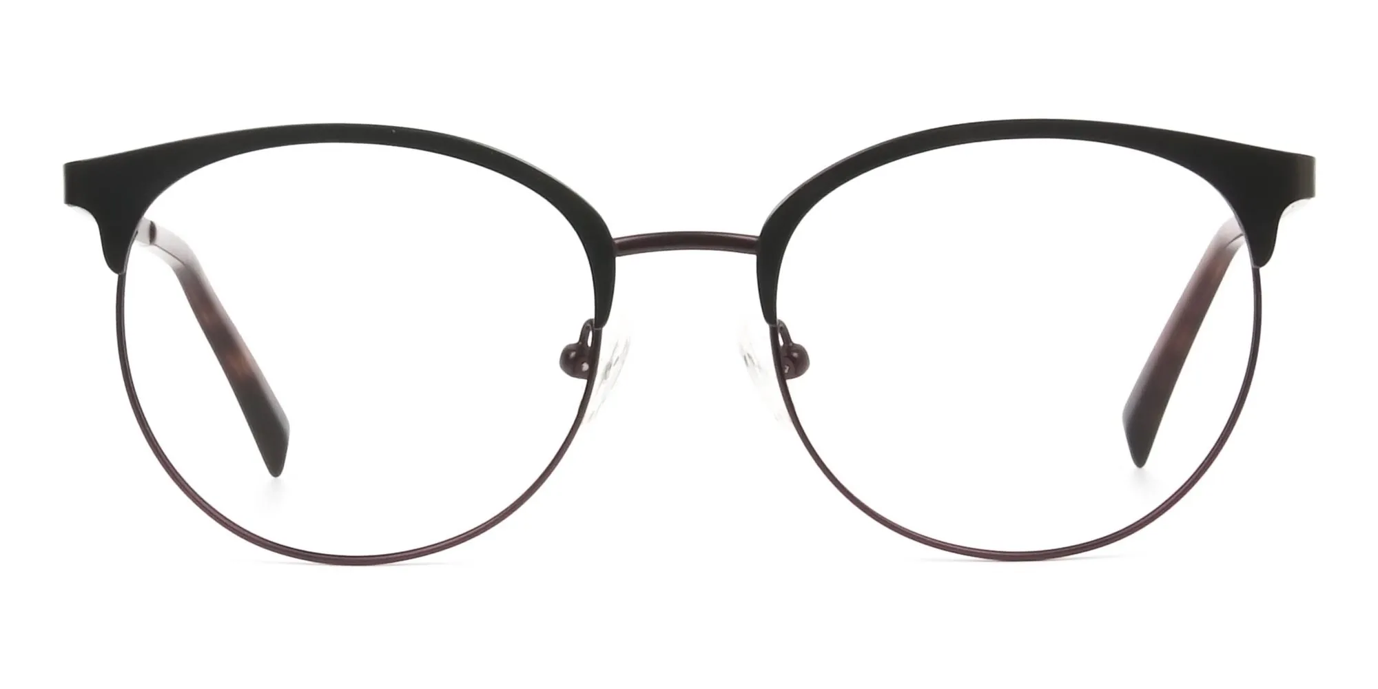 Brown & Gunmetal Clubmaster Glasses in Round - 2