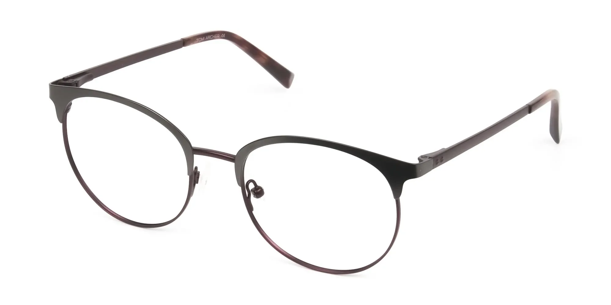 Brown & Gunmetal Clubmaster Glasses in Round - 2