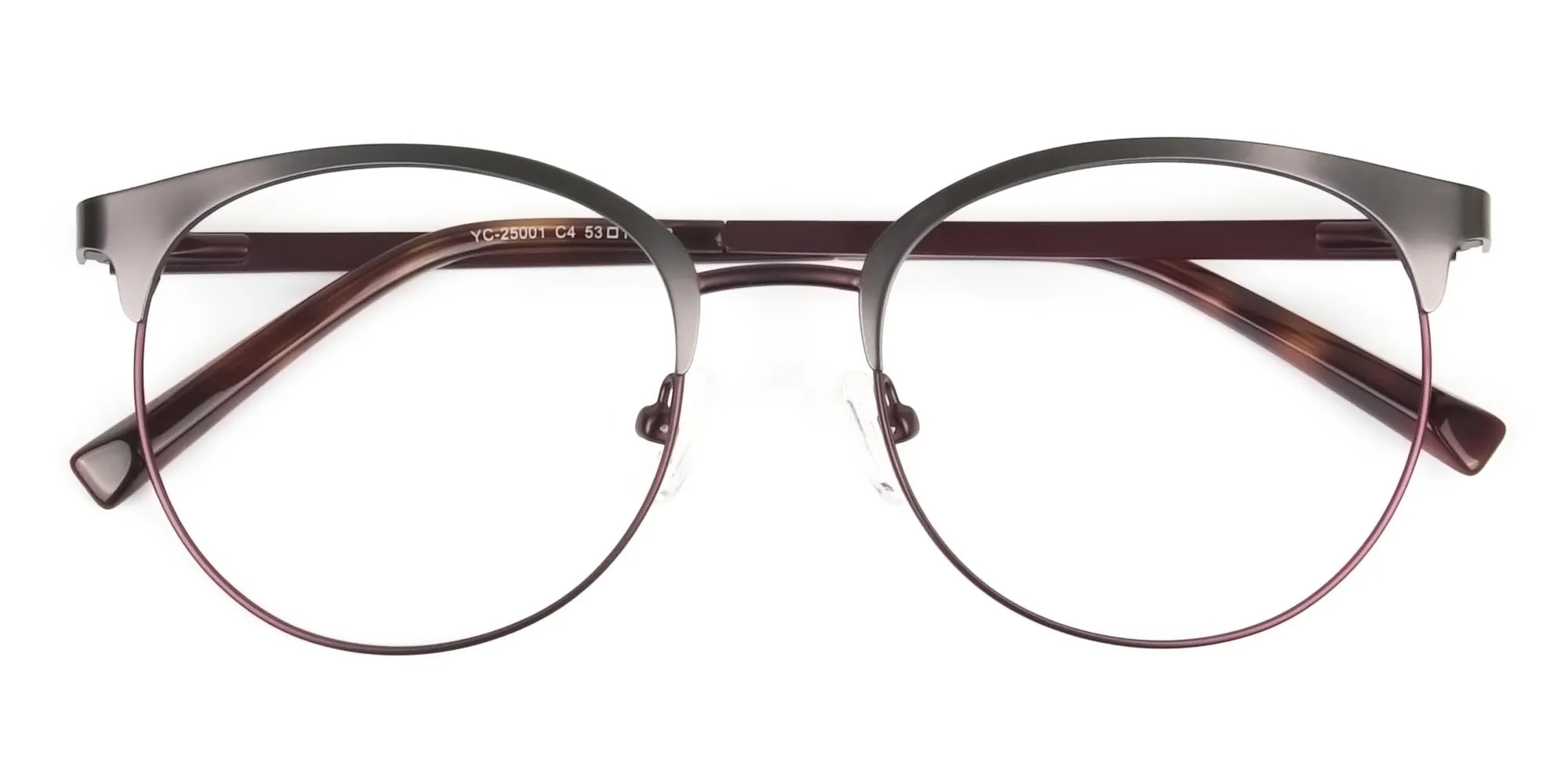 Brown & Gunmetal Clubmaster Glasses in Round - 2