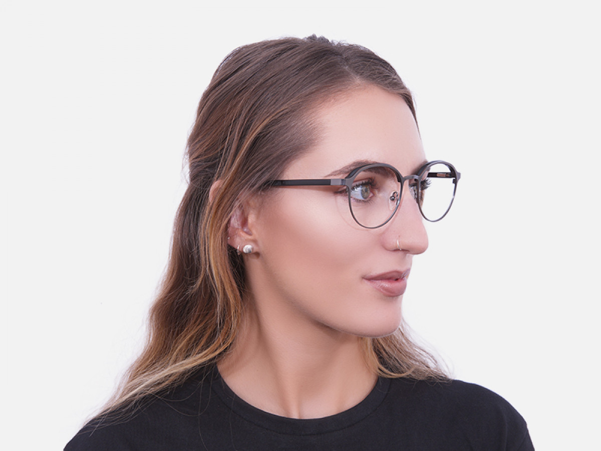 Tim Co1 Mixed Material Black Round Browline Glasses Frame