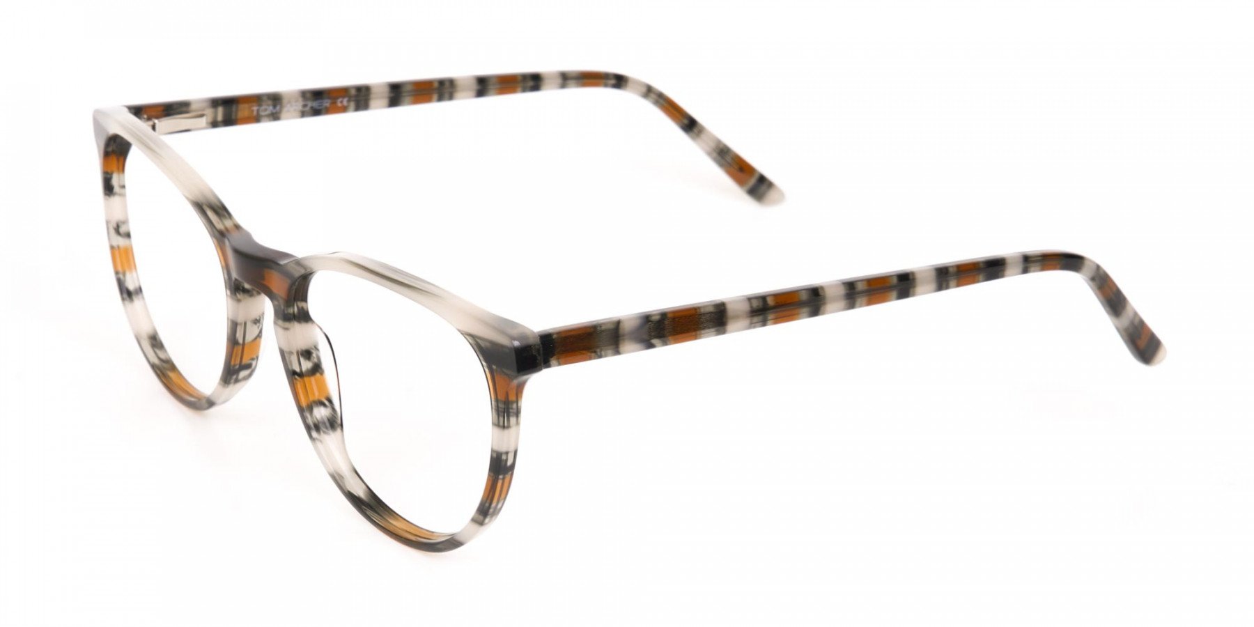 Silver Grey & Brown Stripe Round Eyeglasses-1