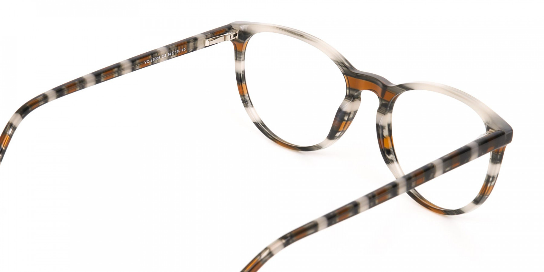 Silver Grey & Brown Stripe Round Eyeglasses-1
