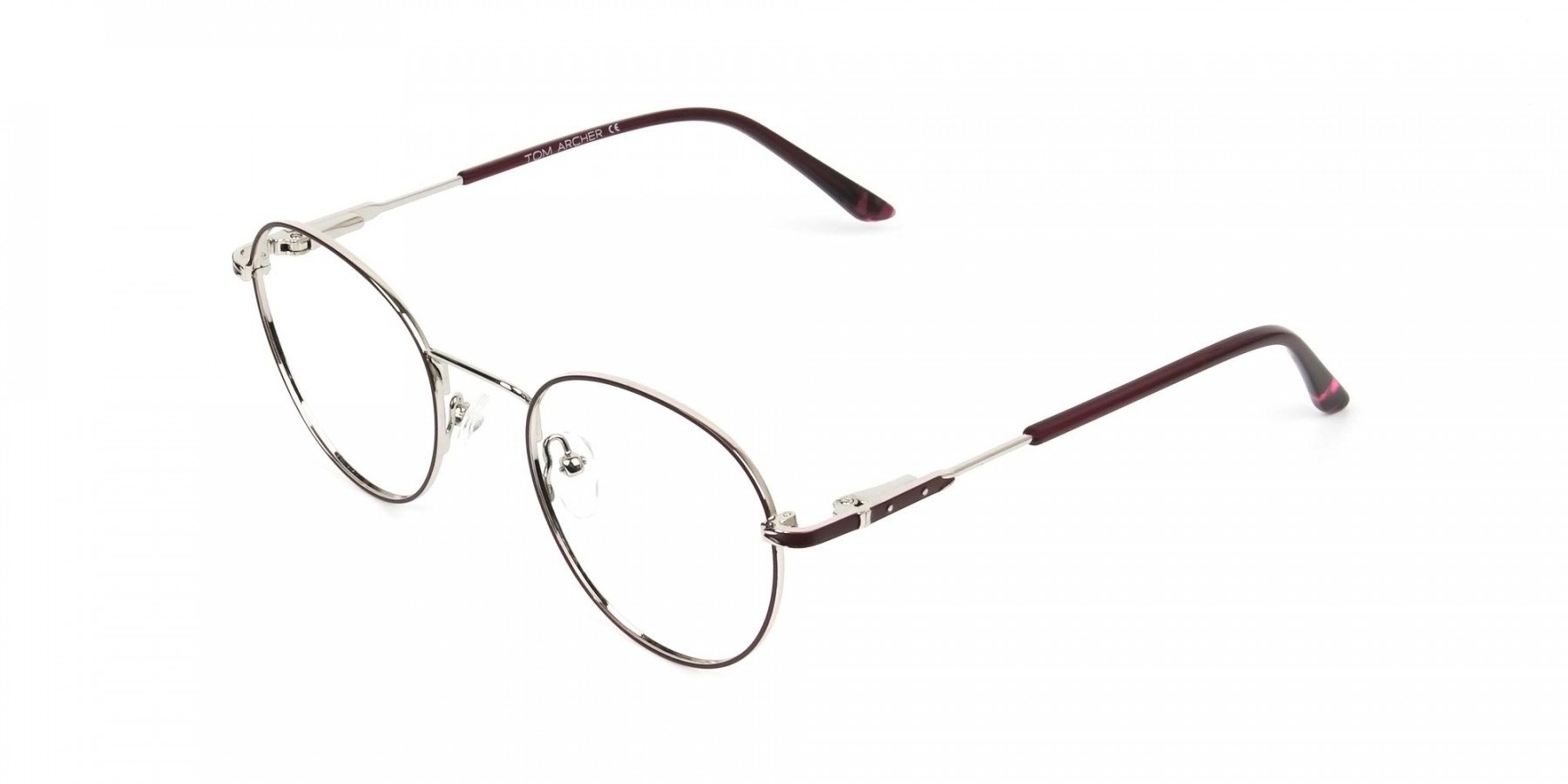 Silver, Burgundy & Purple Round Spectacles - 1