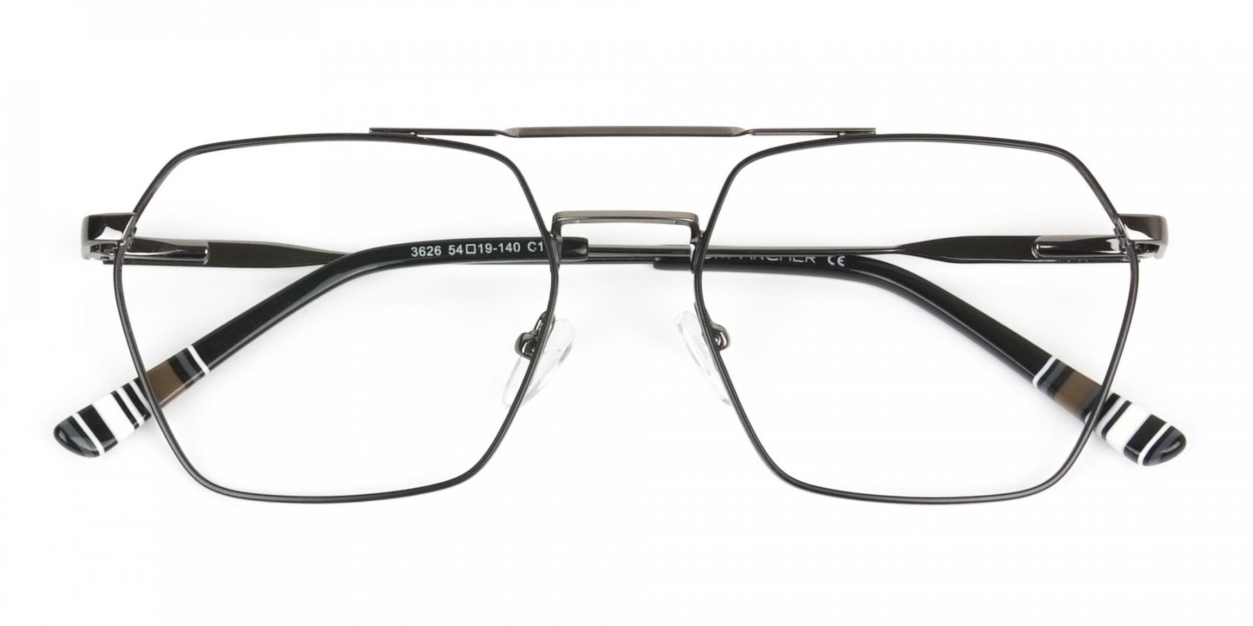 Hipster Geometric Black & Gunmetal Thin Metal Frame Glasses - 1