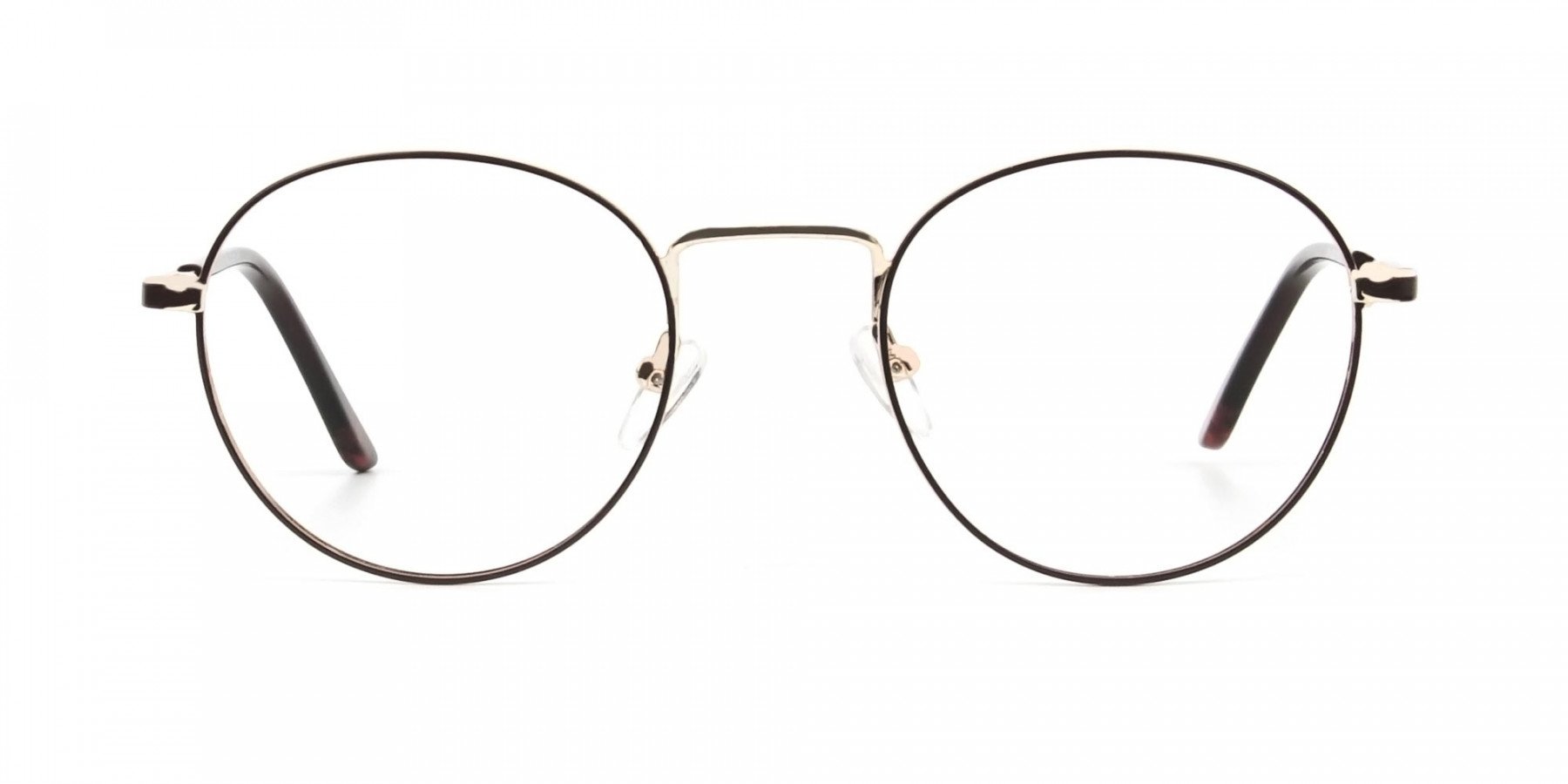 Dark Brown Gold Metal Frame Spectacles - 1