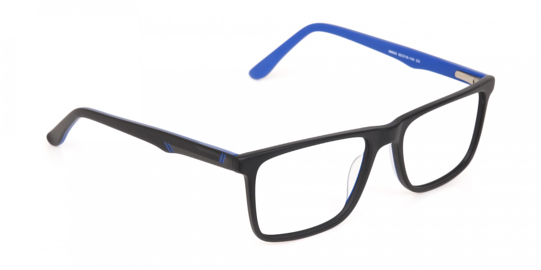 Designer Matte Black & Silver Blue Glasses Unisex-1