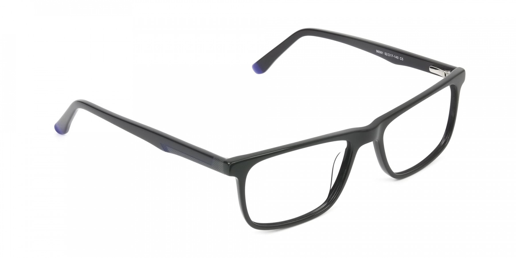 Black & Blue Temple Tips Glasses in Rectangular - 1