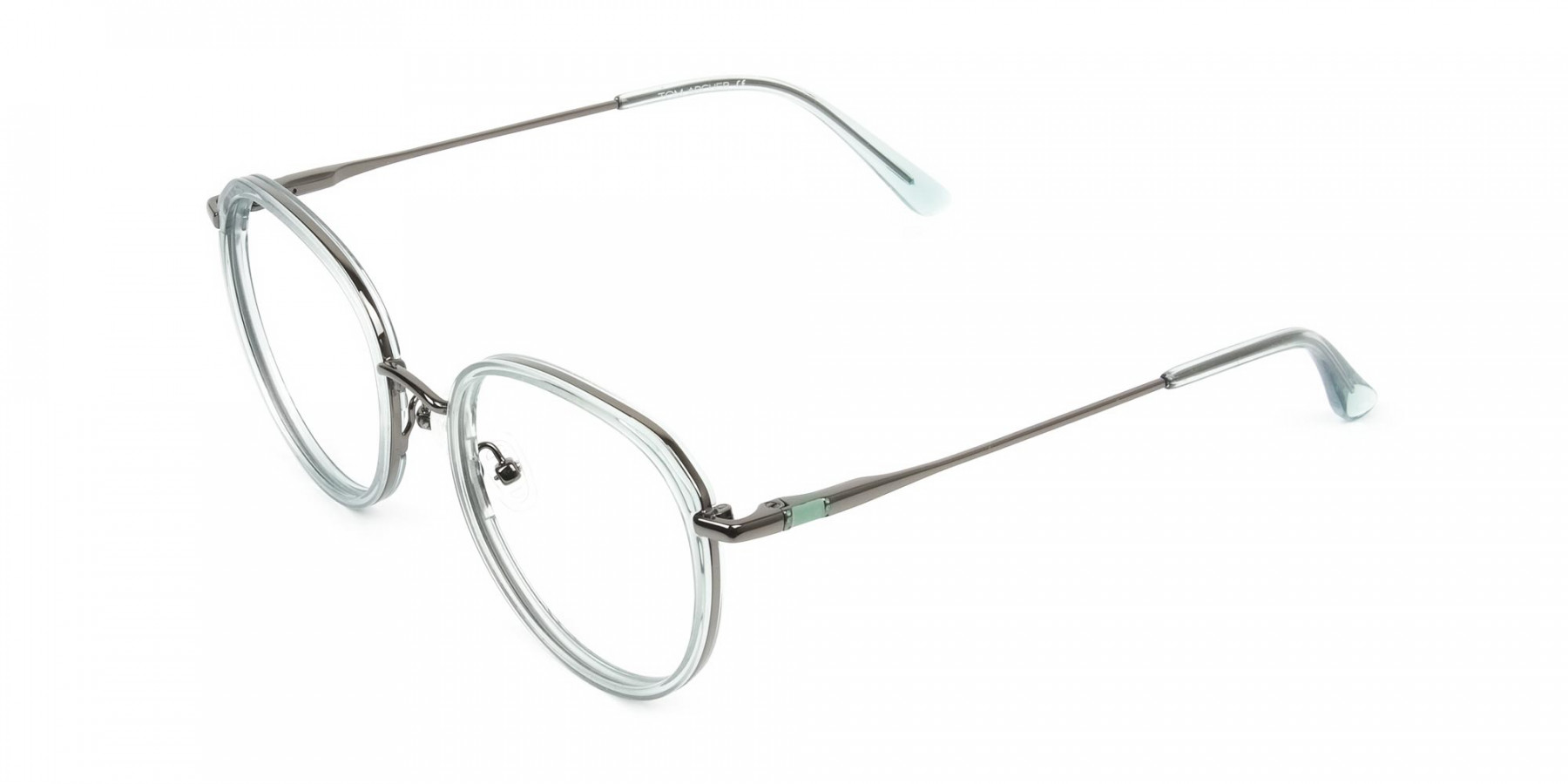 Gunmetal and Translucent Powder Blue Thick round Frame glasses - 1