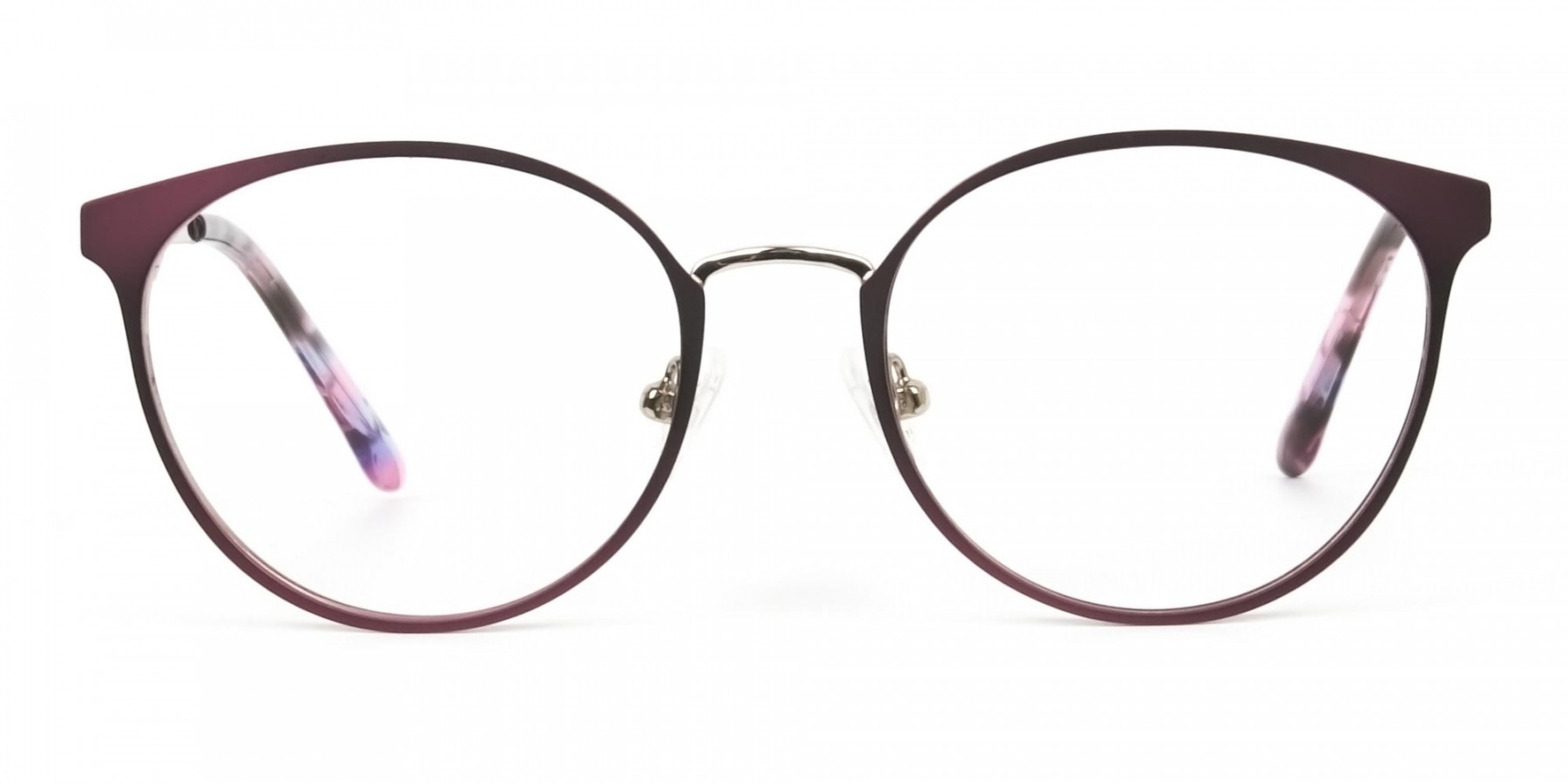 Silver Burgundy Red Spectacle Frames in Round  - 1