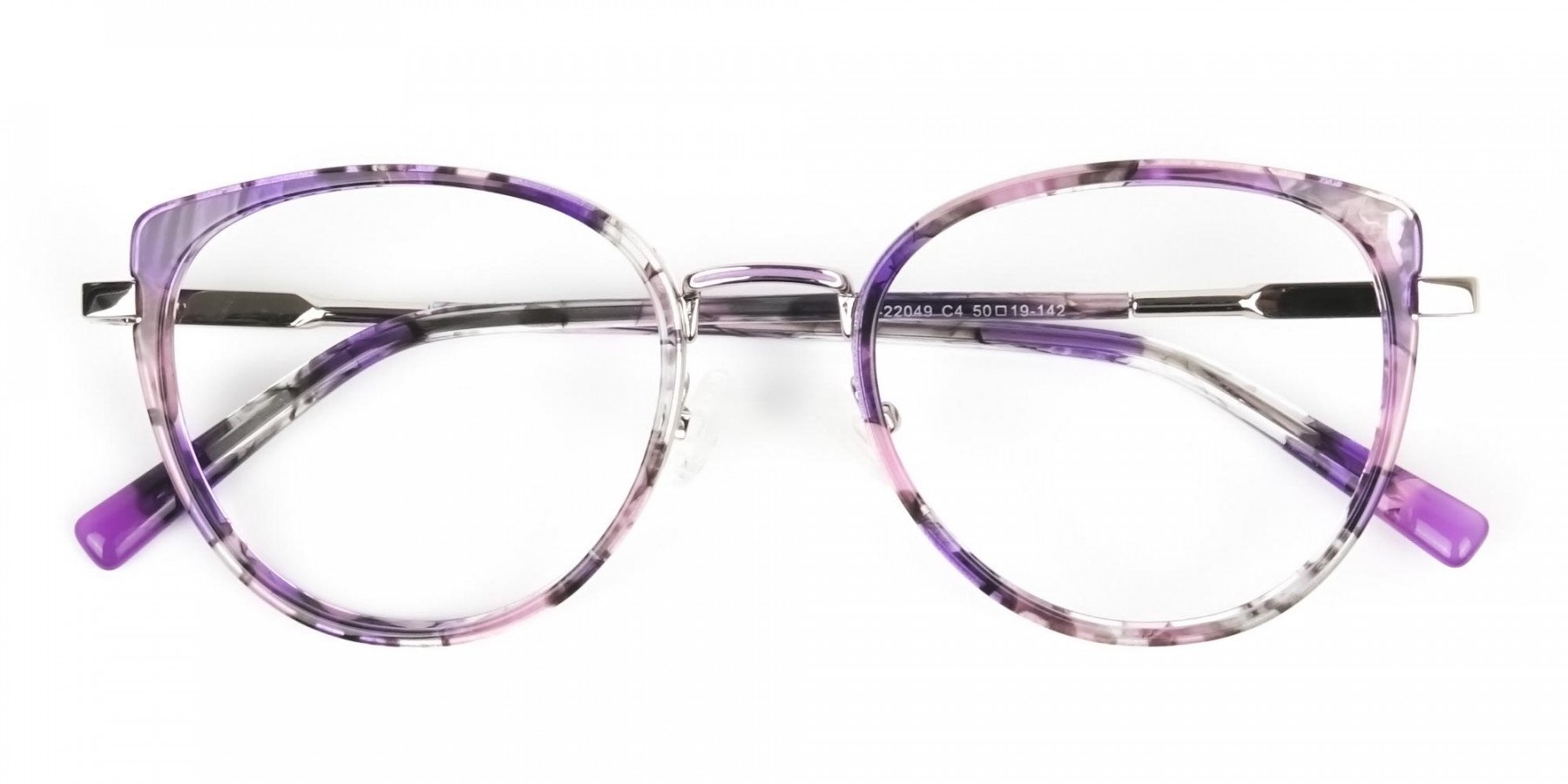 Purple Tortoise Cat-Eye Round Glasses - 1
