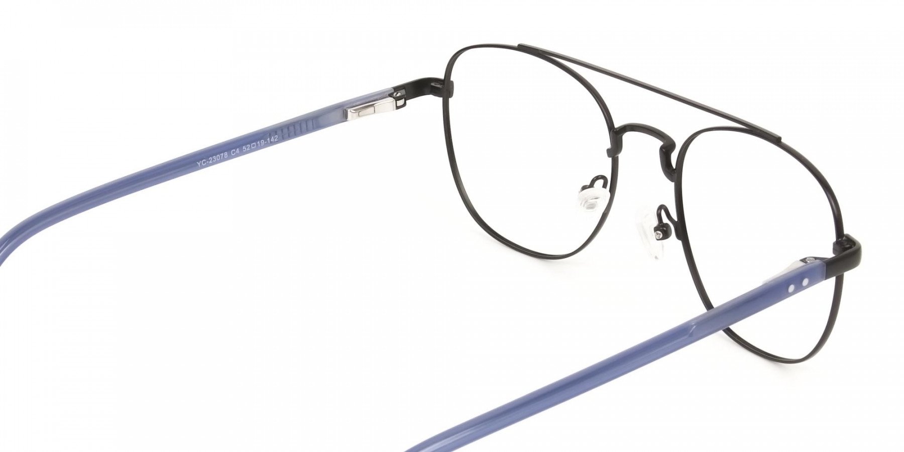 Black Aviator Wayfarer Glasses with Navy Blue Temple - 1
