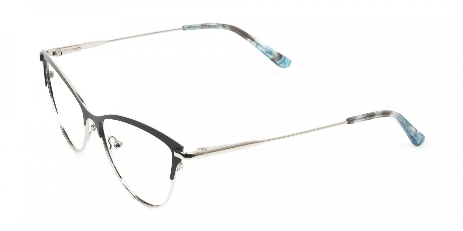 Silver & Black Cat Eye Browline Glasses - 1