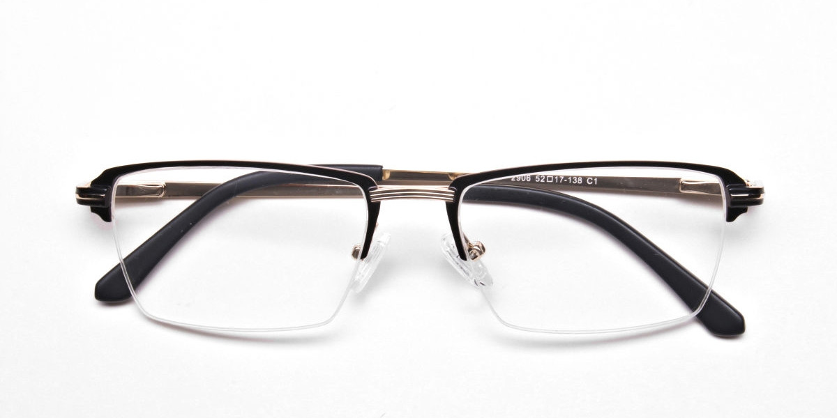 Black & Gold Rectangular Glasses, Eyeglasses