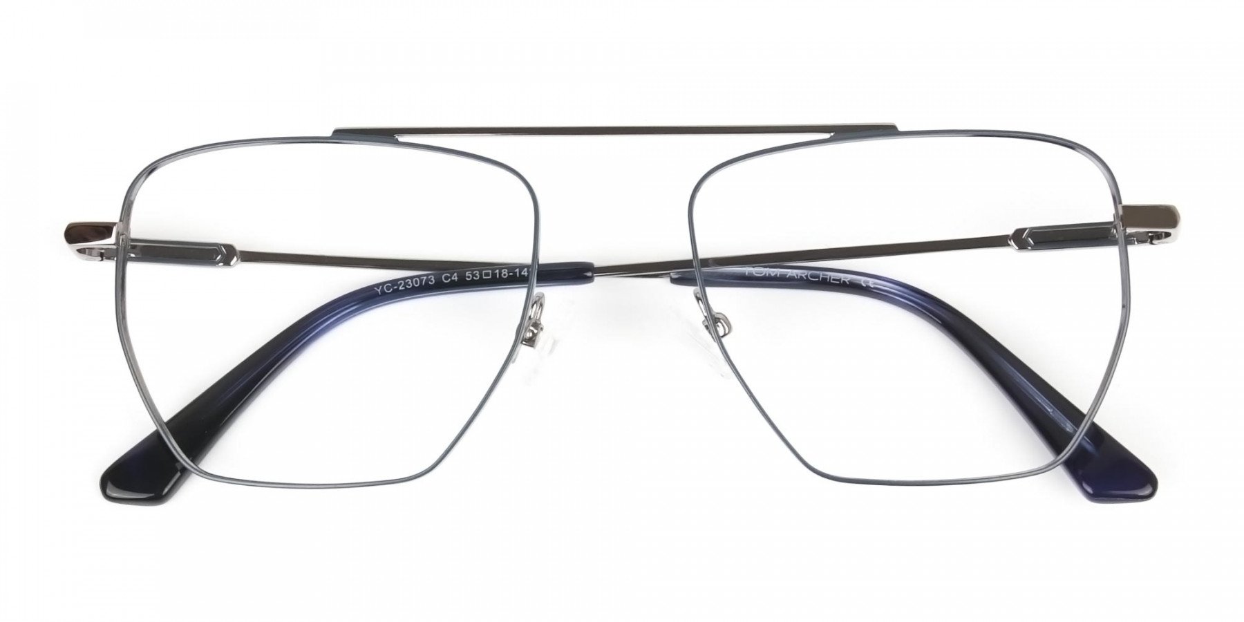 Silver and Royal Blue Wire Frame Glasses Men Women - 1