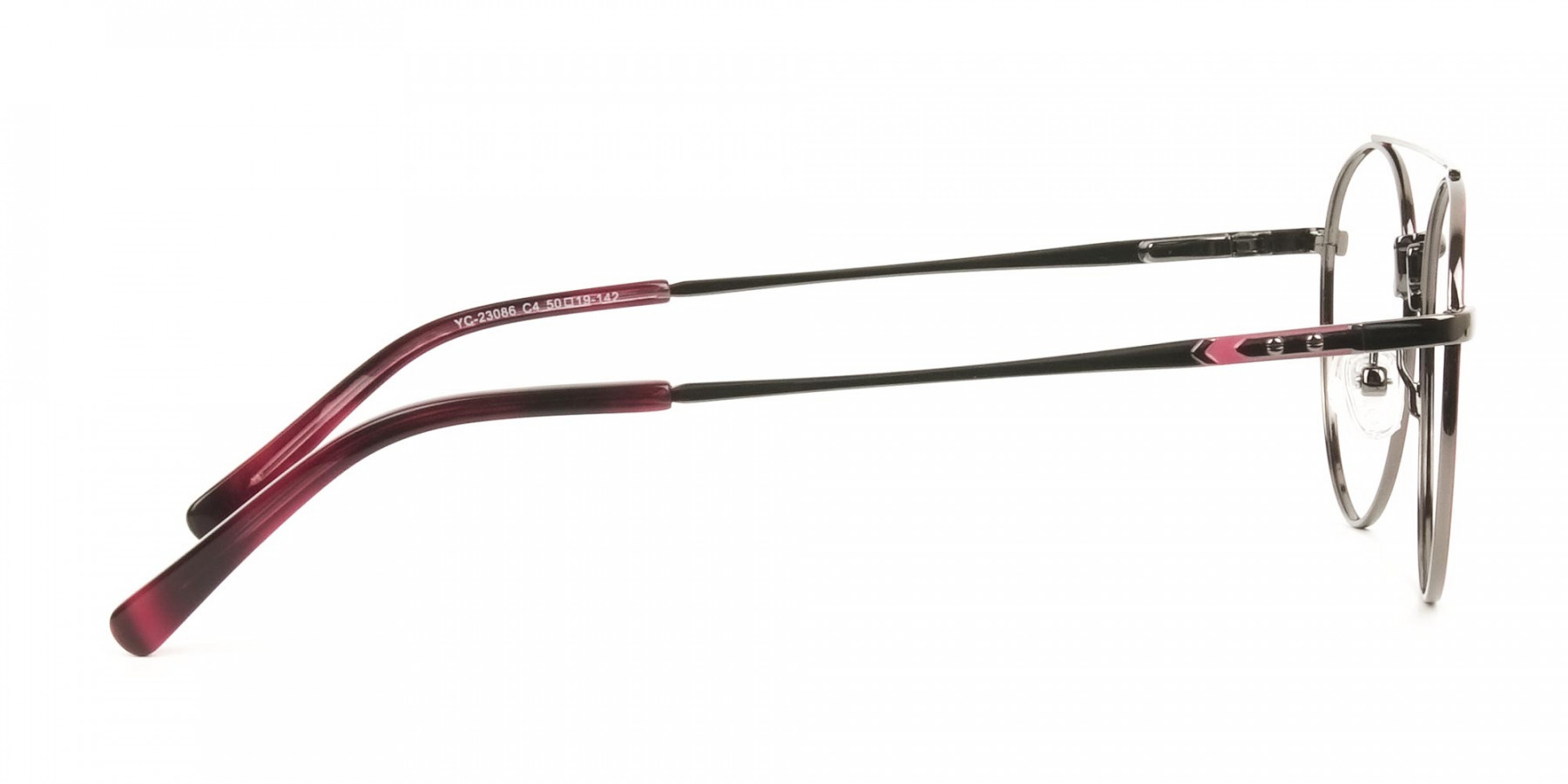 Lightweight Gunmetal & Red Round Aviator Glasses in Metal - 1